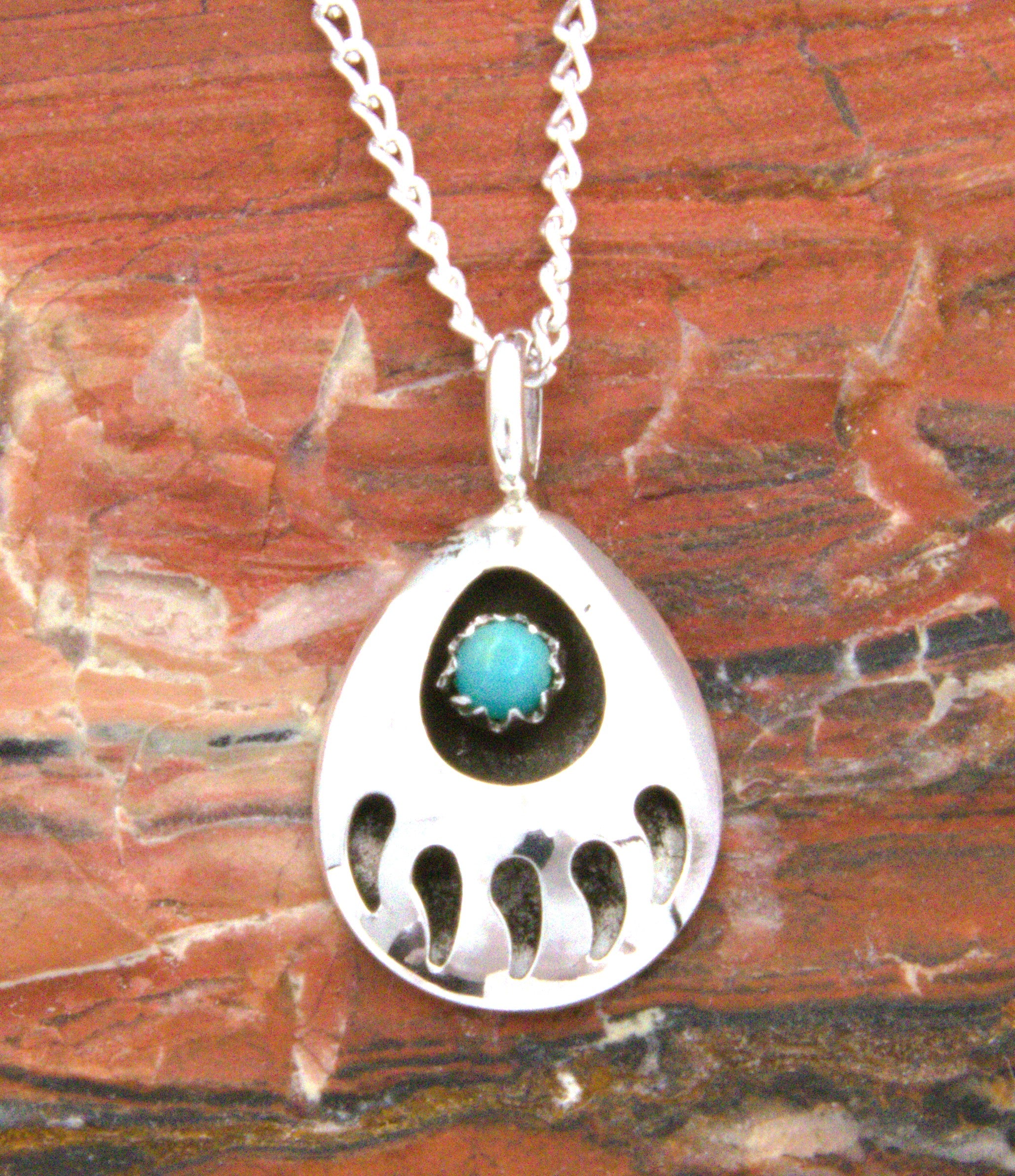 Turquoise Jewelry Medium Native American Bear Paw Turquoise Pendant PE06