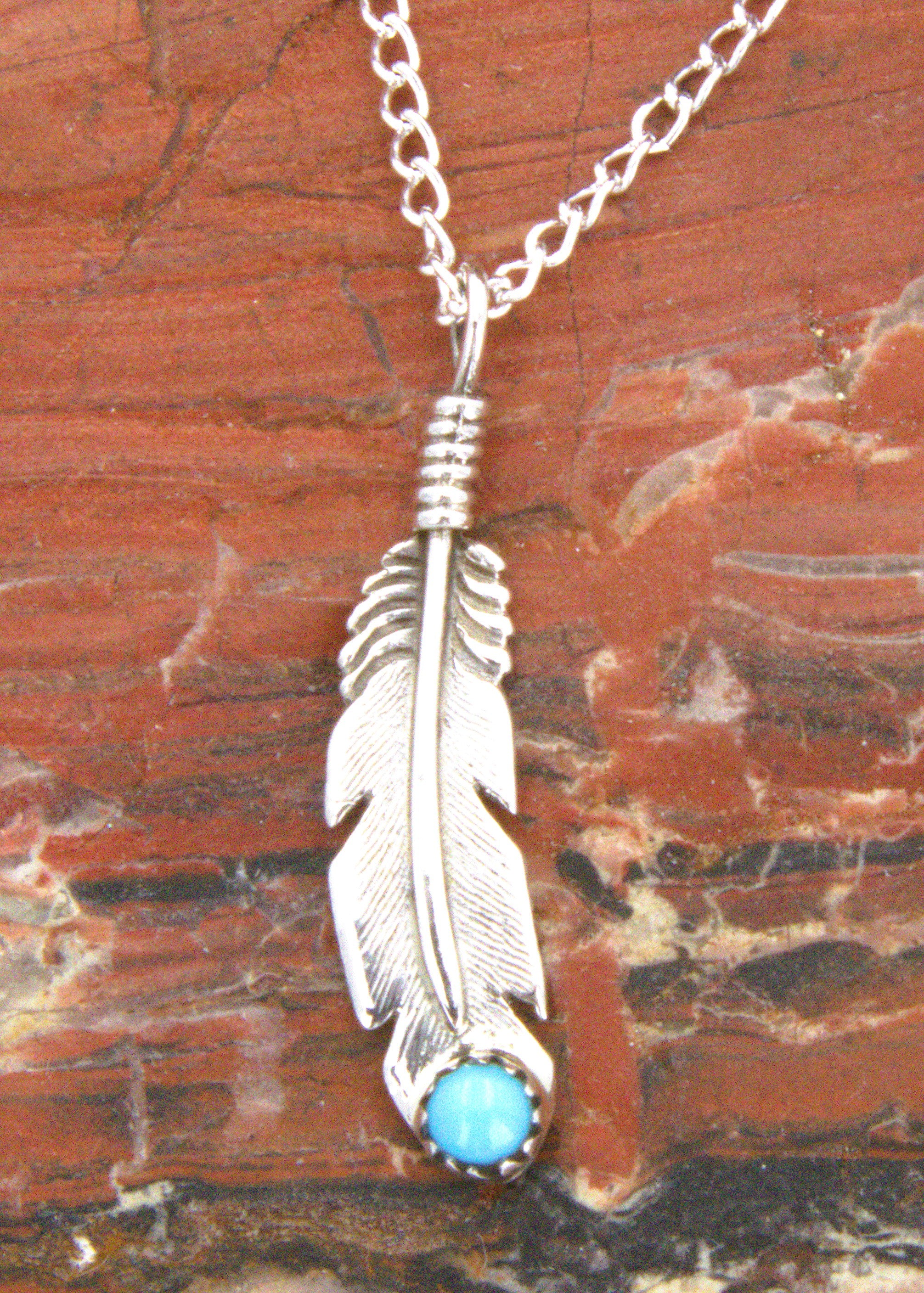 Native American Turquoise Feather Pendant PE07