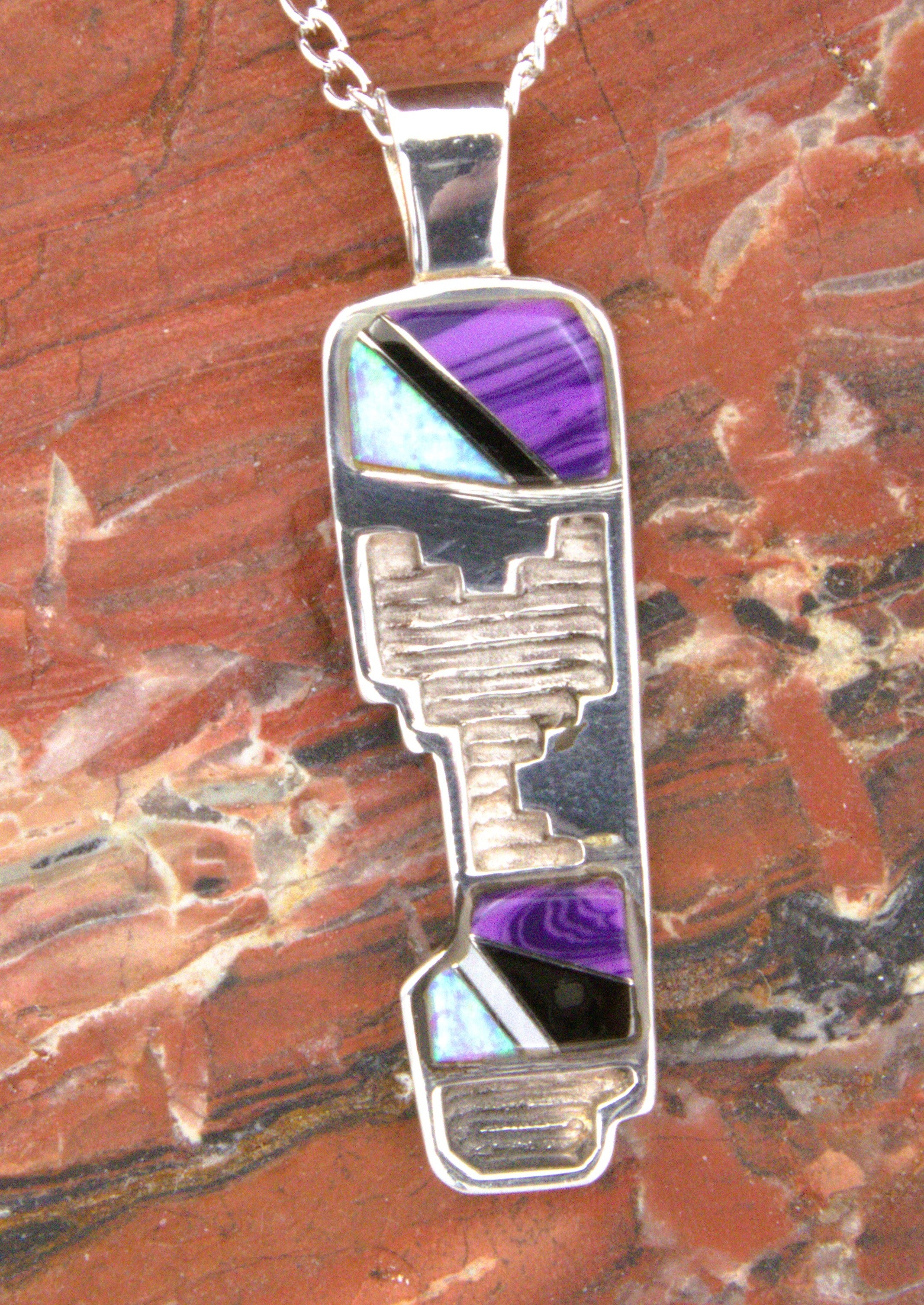 Sterling Silver Charolite Onyx Opal Southwestern Pendant PO01