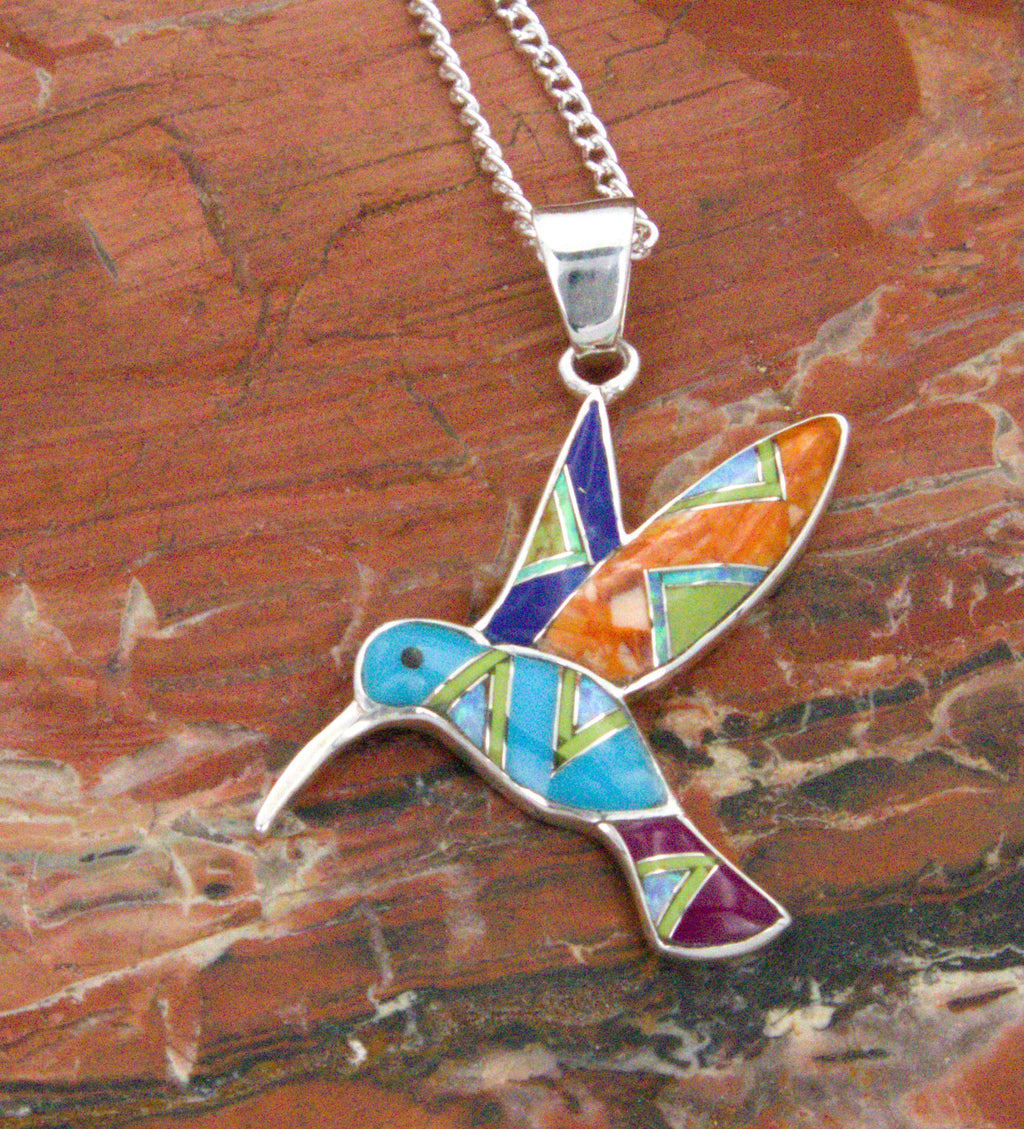 Turquoise Lapis Hummingbird Pendant PO03