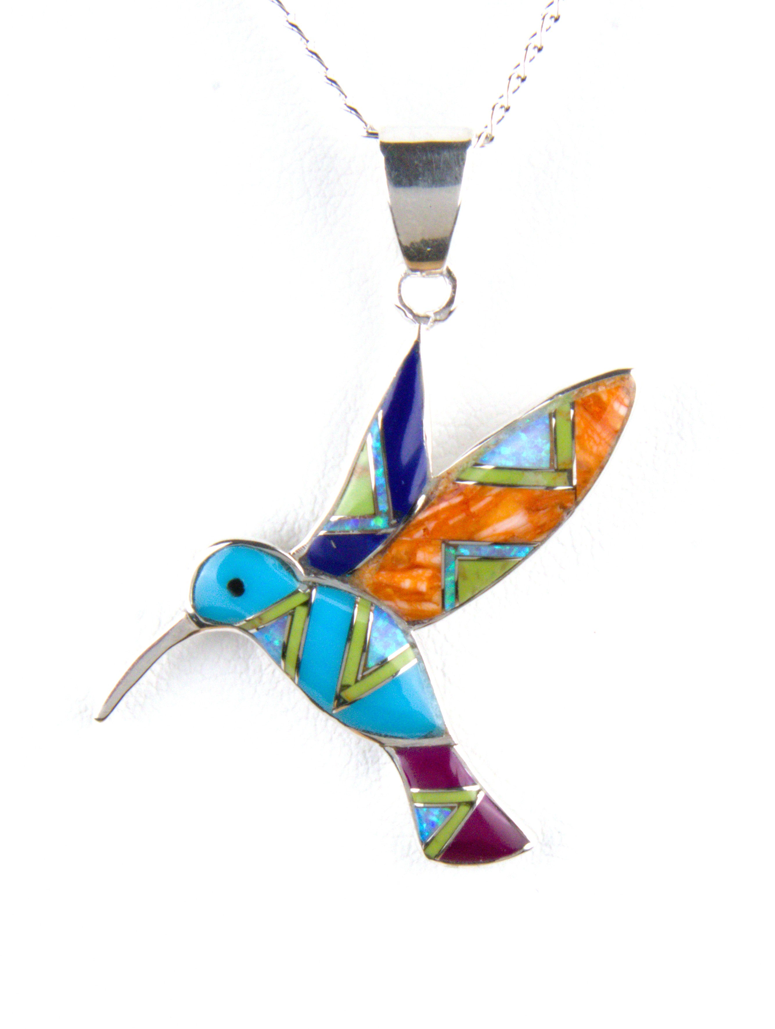 Turquoise Lapis Hummingbird Pendant PO03