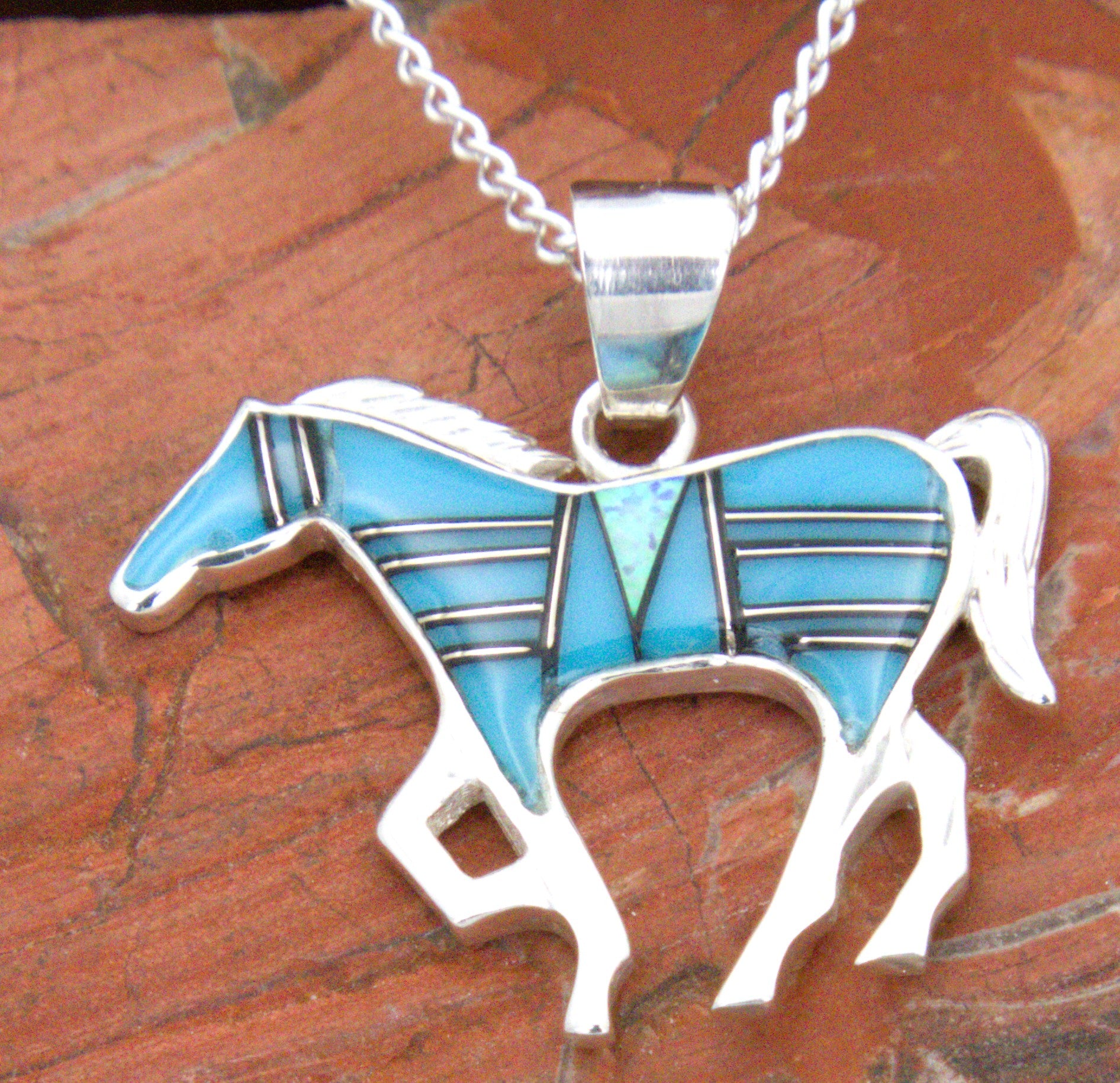 Turquoise Jewelry Sterling Silver Turquoise Horse Pendant PO07