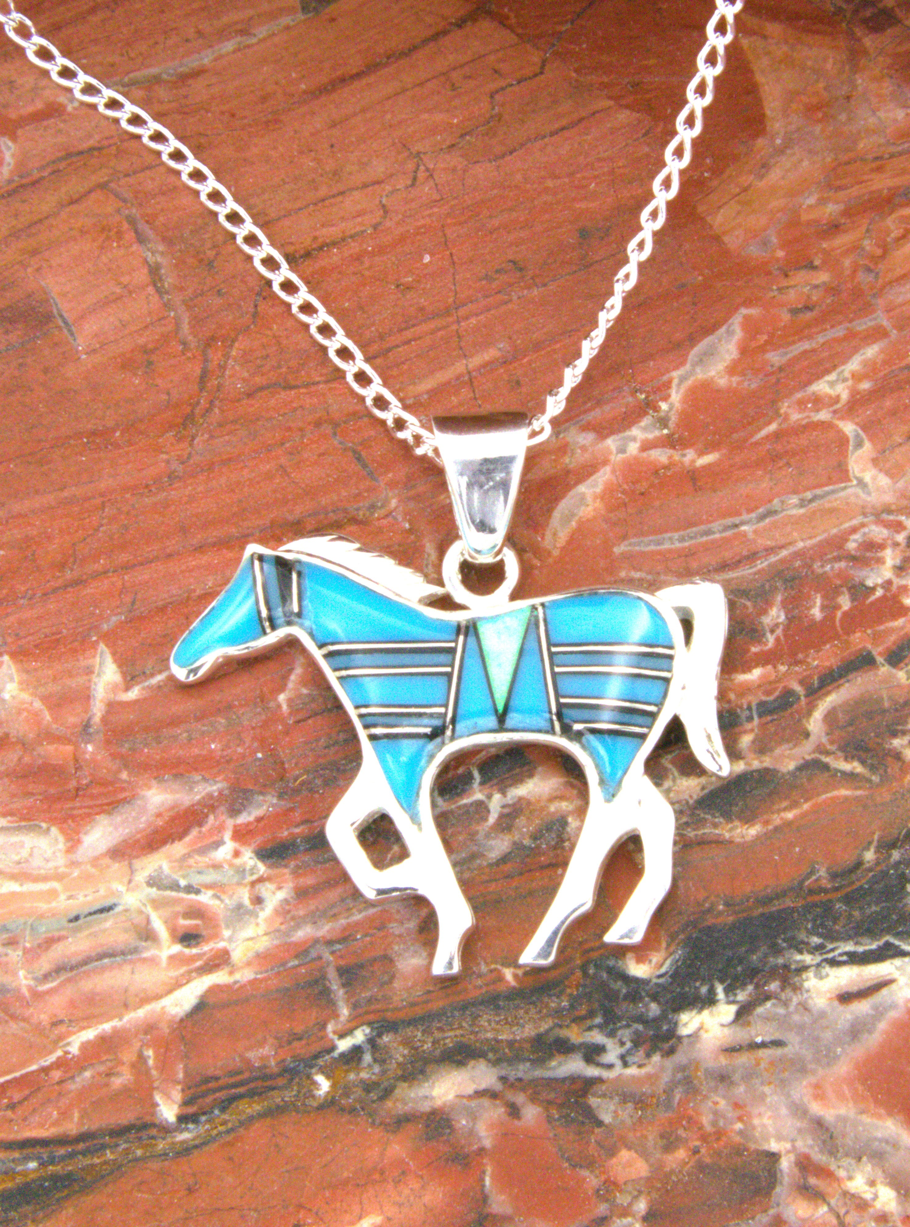 Turquoise Jewelry Sterling Silver Turquoise Horse Pendant PO07