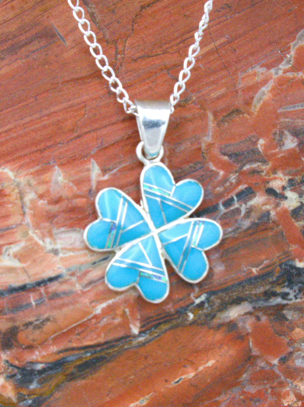 Four-Leaf Clover Pendant and Dangle Earrings Turquoise Jewelry Set