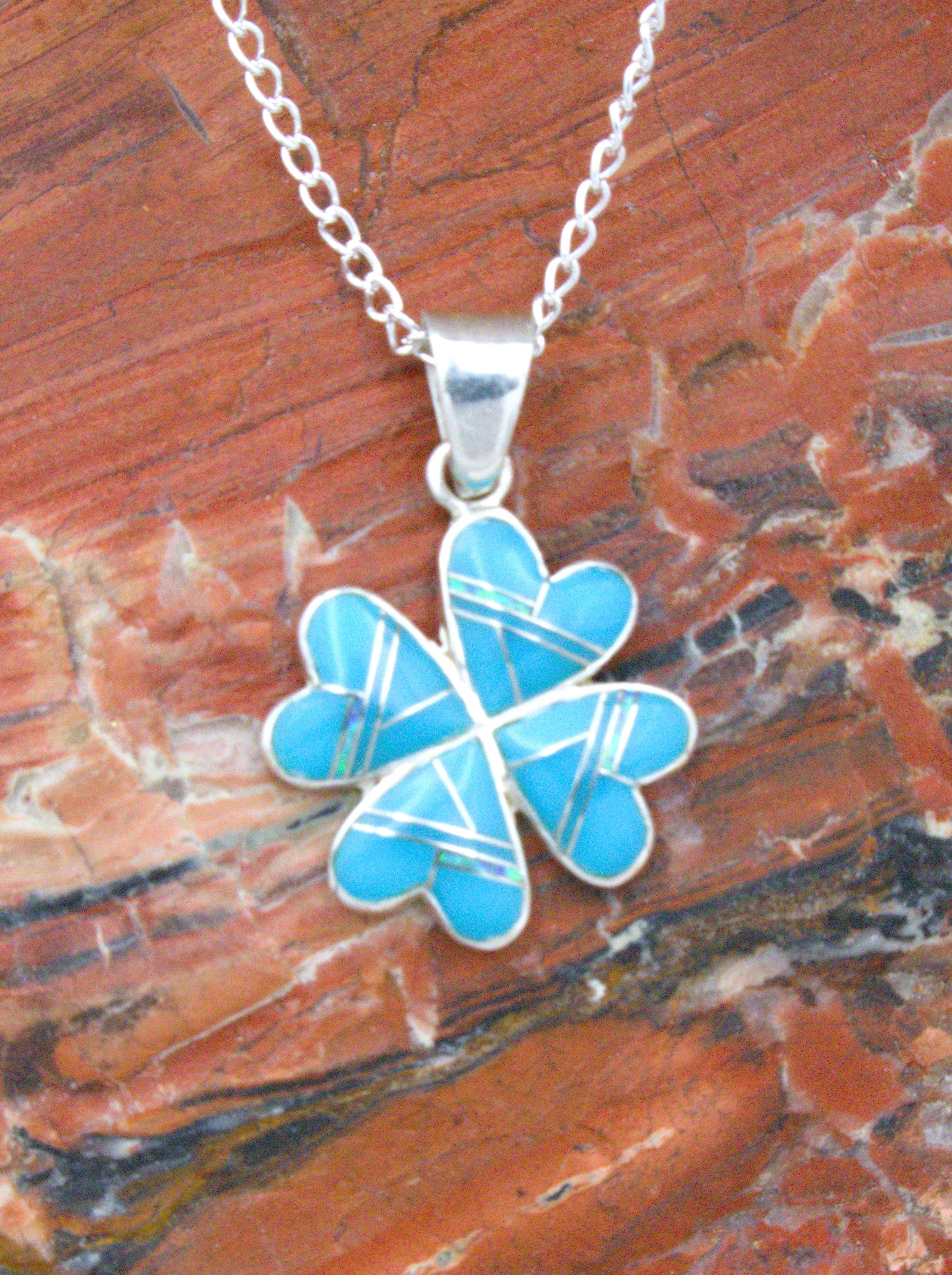 Four-Leaf Clover Pendant and Dangle Earrings Turquoise Jewelry Set