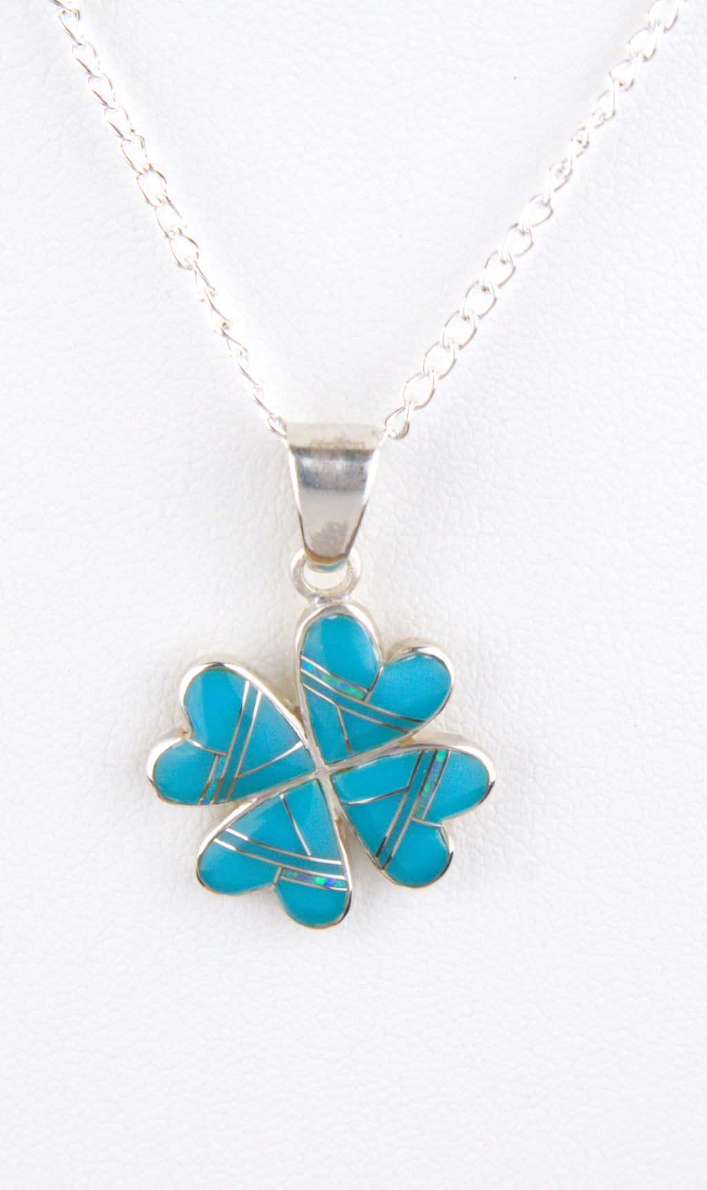 Four-Leaf Clover Pendant and Dangle Earrings Turquoise Jewelry Set