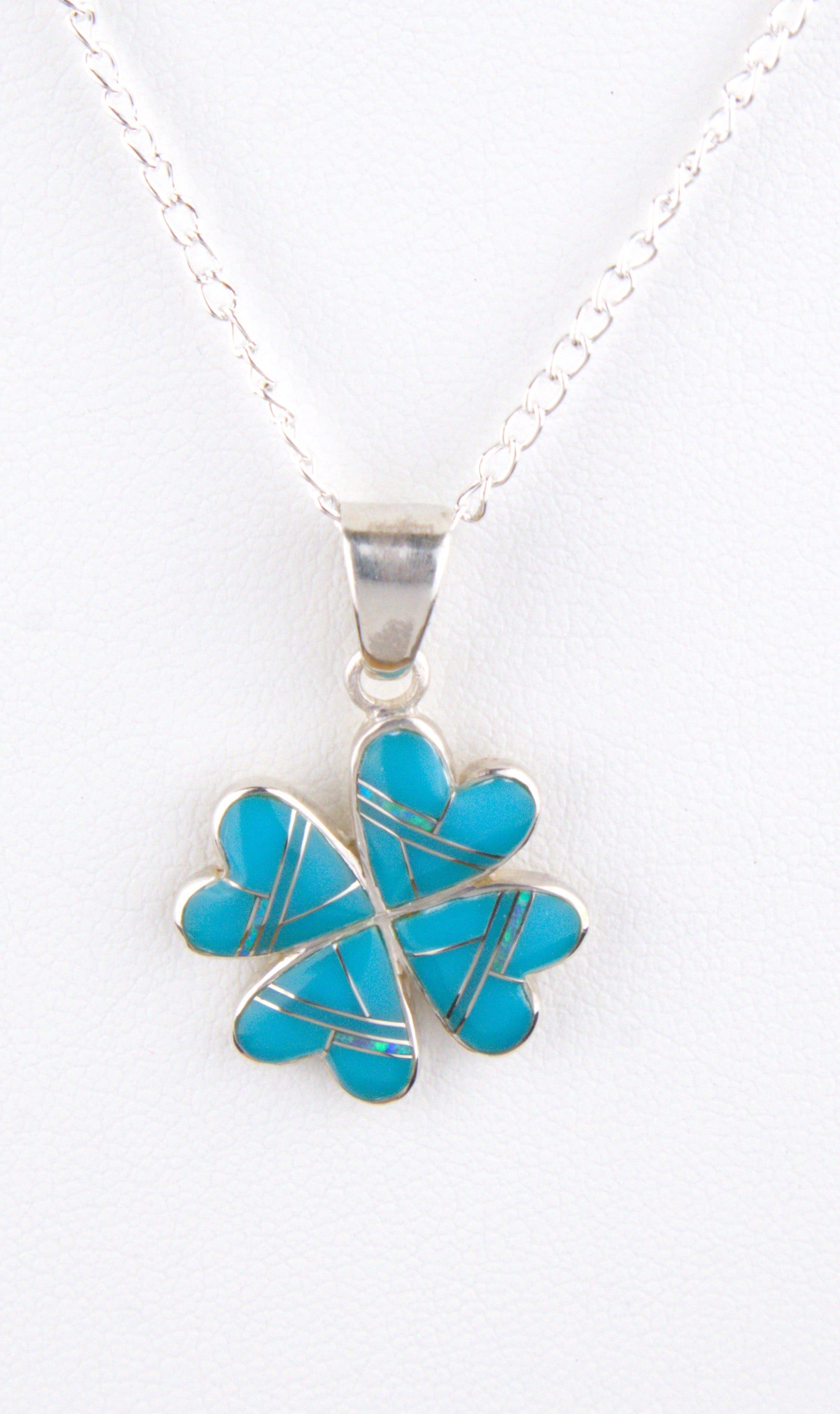 Four-Leaf Clover Pendant and Dangle Earrings Turquoise Jewelry Set