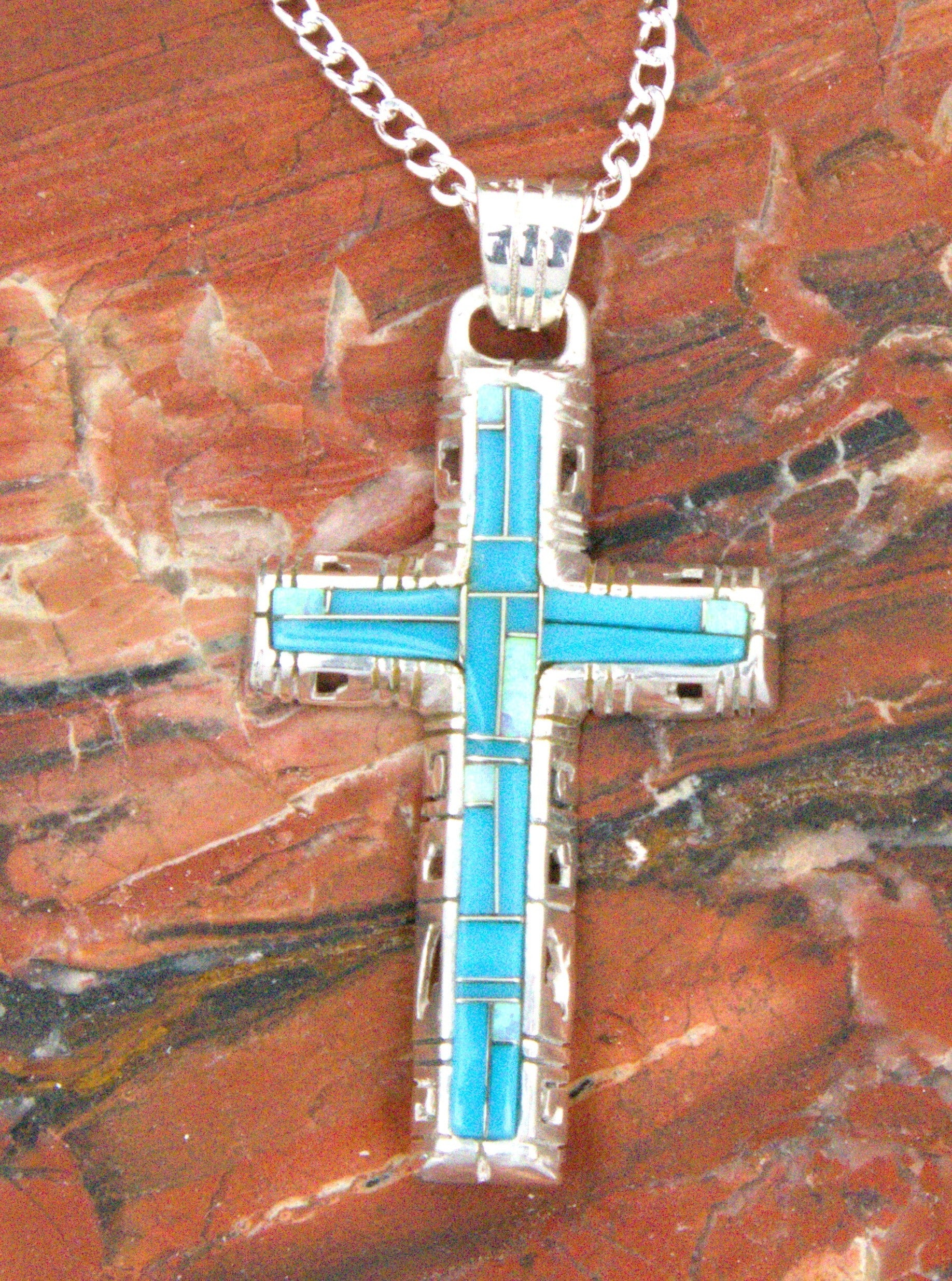 Turquoise Jewelry Sterling Silver Turquoise Cross Pendant PO10