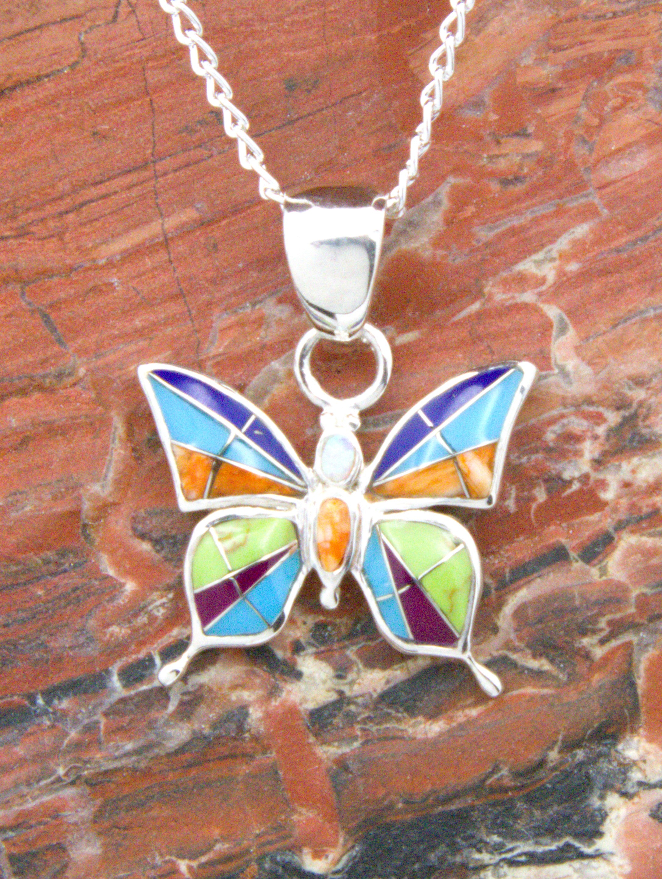 Butterfly Pendant and Dangle Earrings Turquoise Jewelry Set