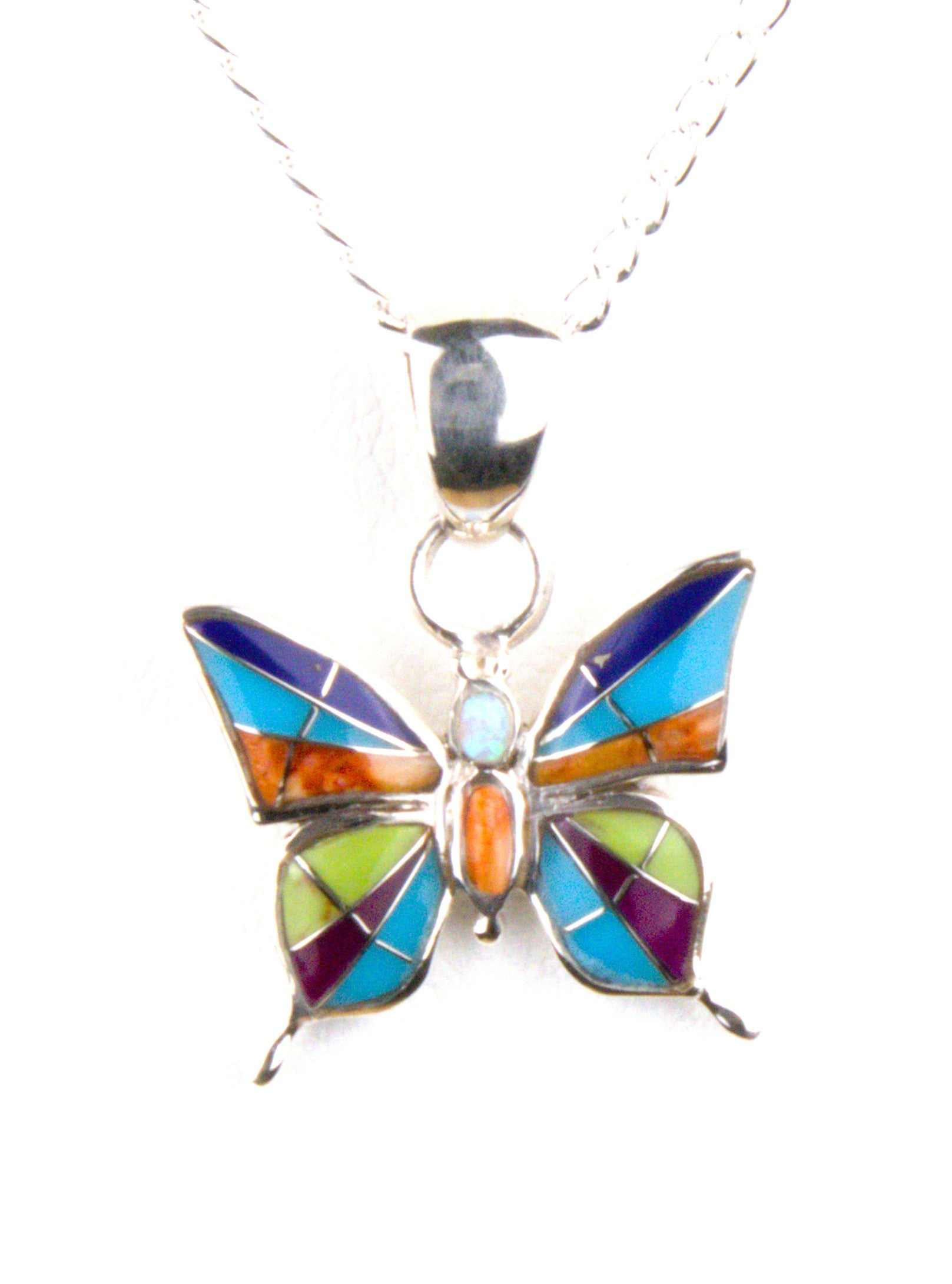 Sterling Silver Turquoise Spiny Oyster Lapis Sugalite Butterfly Pendant PO11