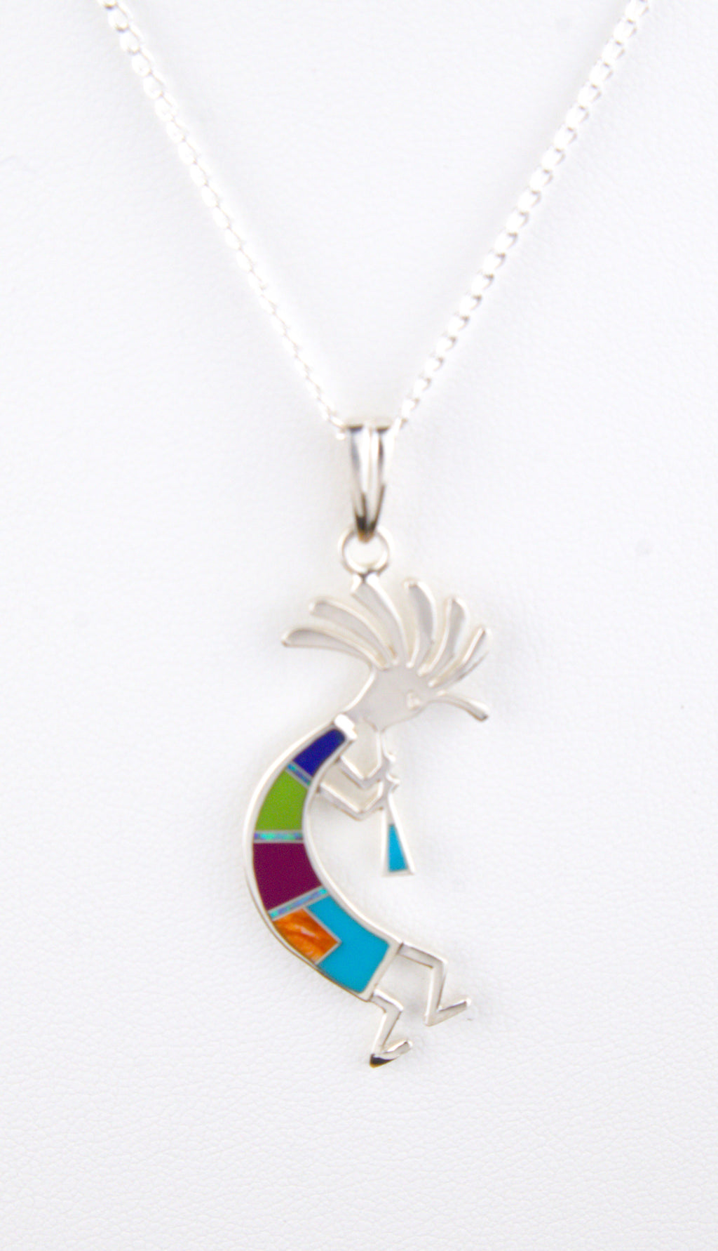 Turquoise Lapis Kokopelli Sterling Silver Pendant Necklace