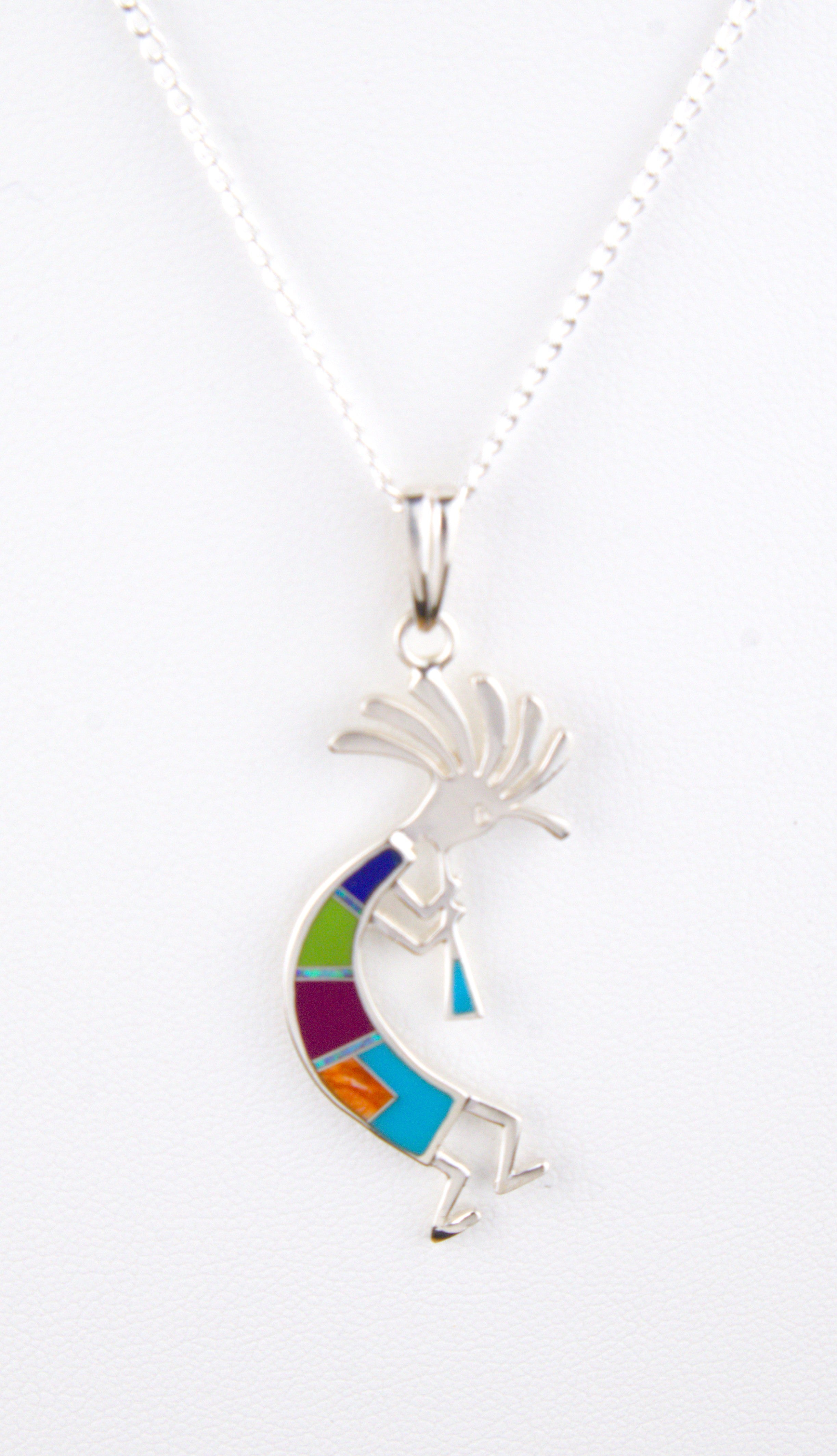 Turquoise Lapis Kokopelli Sterling Silver Pendant Necklace