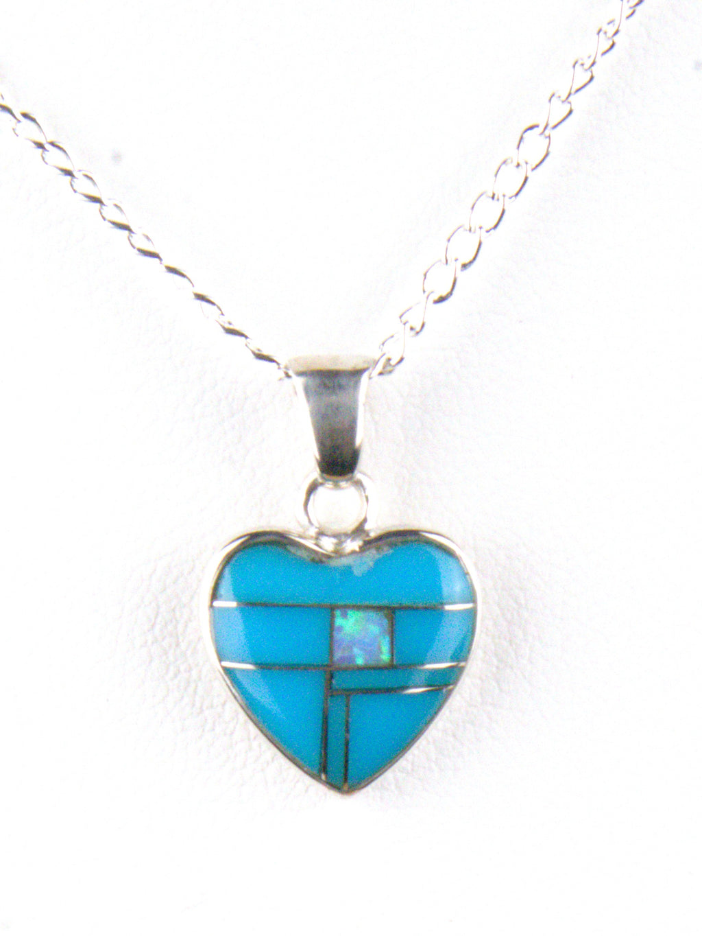 Sterling Silver Turquoise Opal Heart Pendant PO13