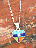 Sterling Silver Turquoise Lapis Opal Heart Pendant PO14