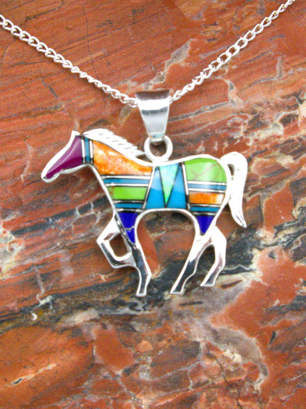 Turquoise Lapis Horse Pendant Necklace