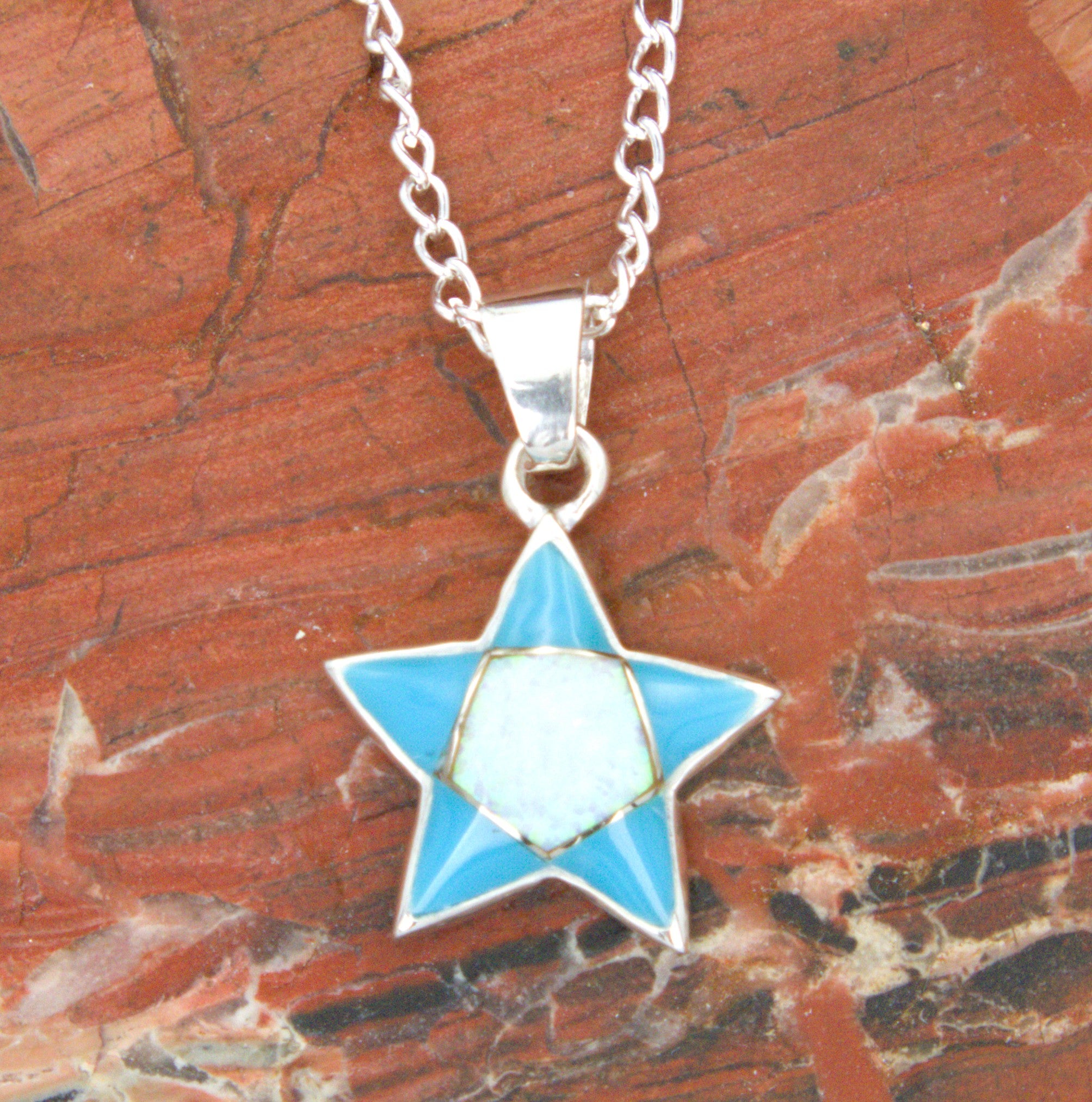 Turquoise Jewelry Sterling Silver Turquoise Opal Star Pendant PO16