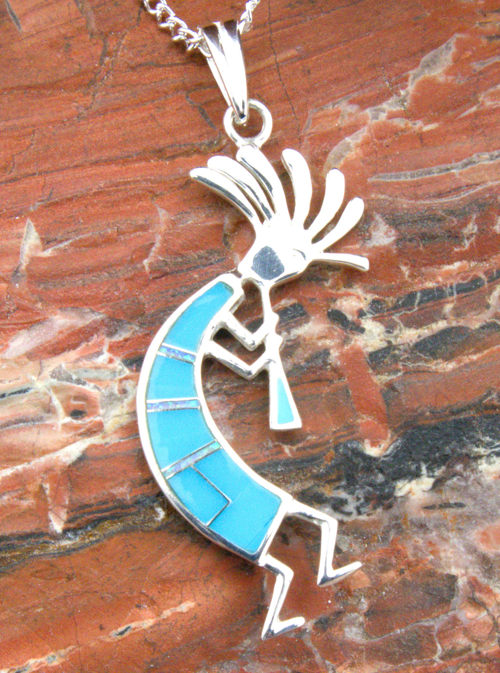 Kokopelli Pendant Dangle Earrings Sterling Silver Turquoise Jewelry Set