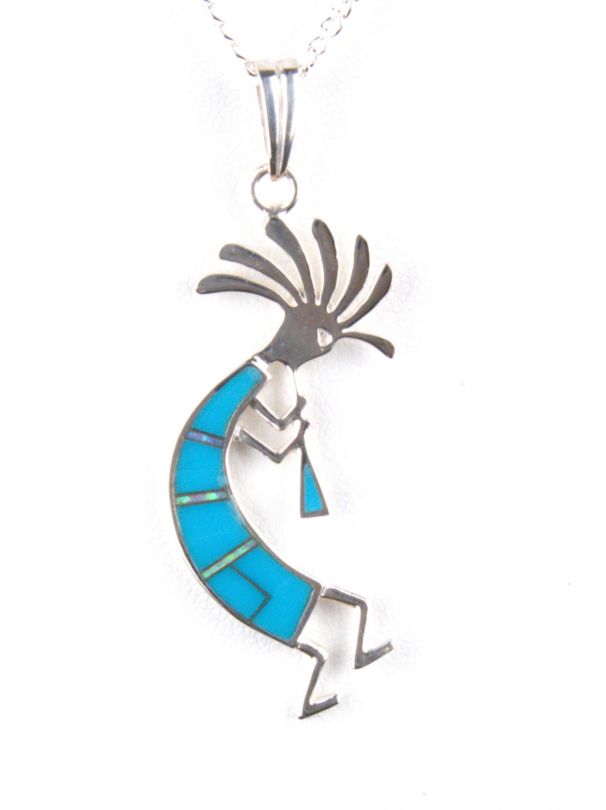 Kokopelli Pendant Dangle Earrings Sterling Silver Turquoise Jewelry Set