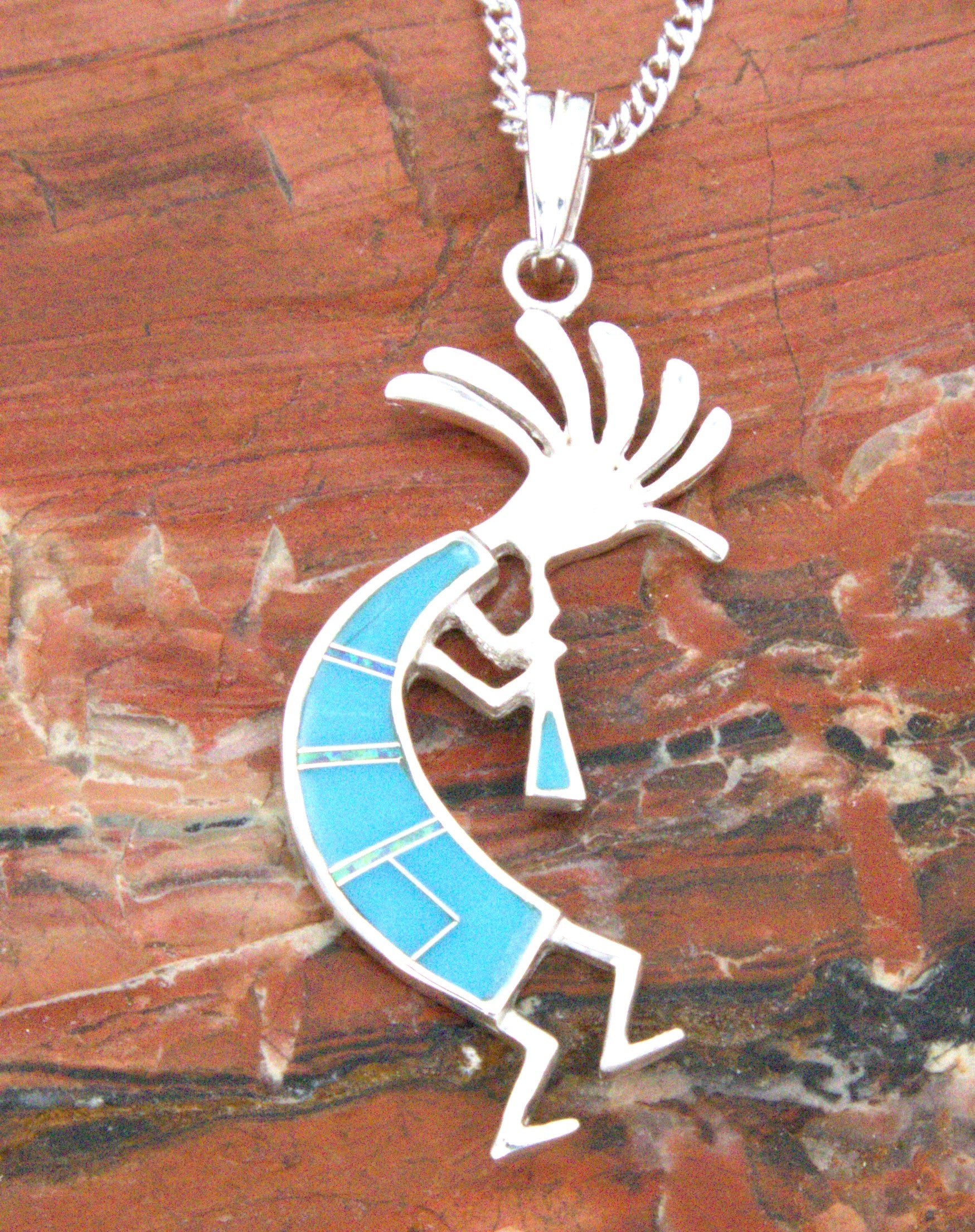 Turquoise Jewelry Sterling Silver Kokopelli Turquoise Pendant PO18