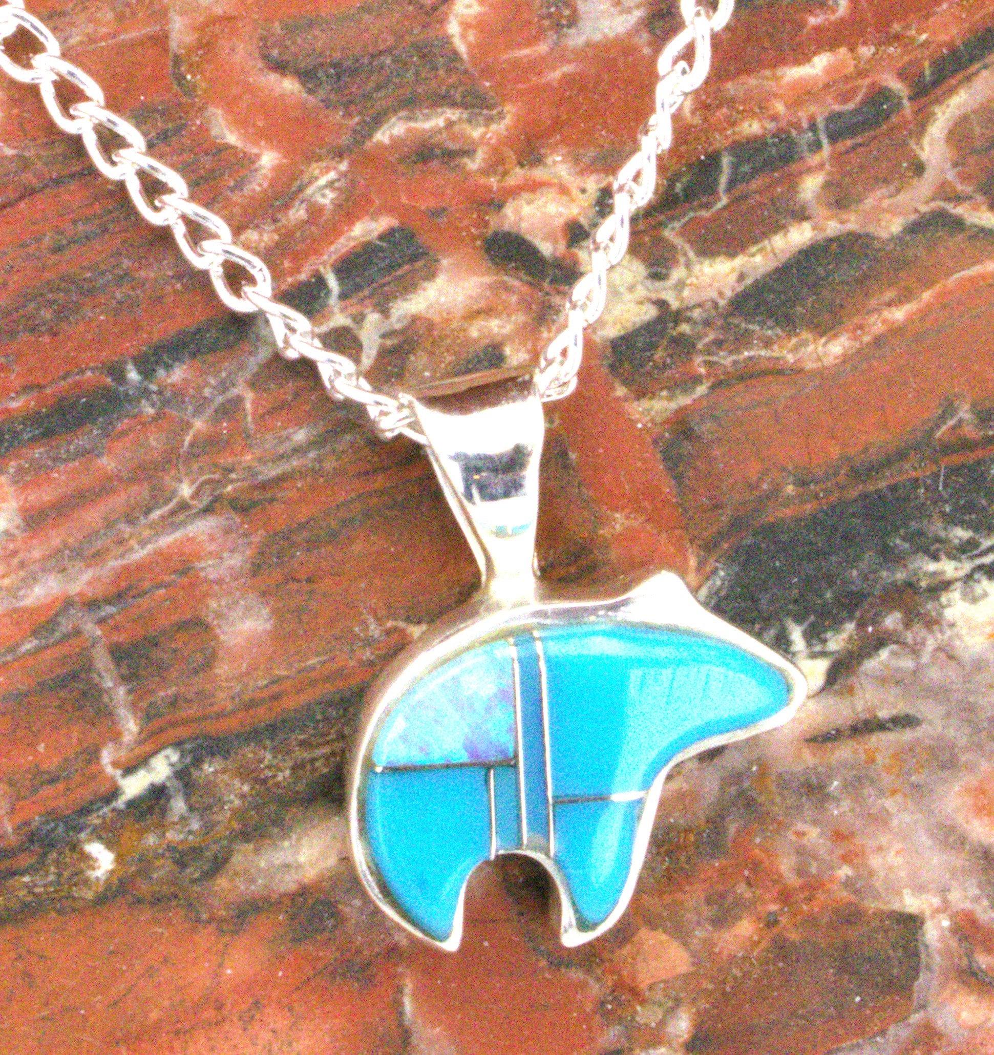Bear Dangle Earrings Pendant Sterling Silver Turquoise Jewelry Set