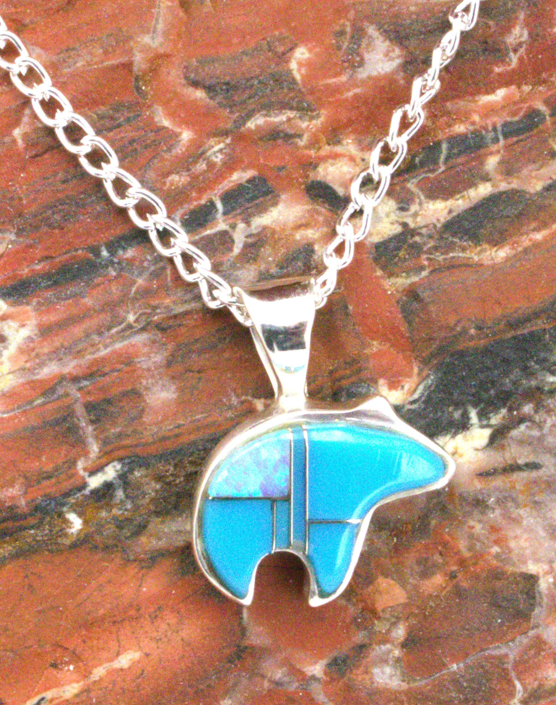 Sterling Silver Turquoise Opal Bear Pendant PO19