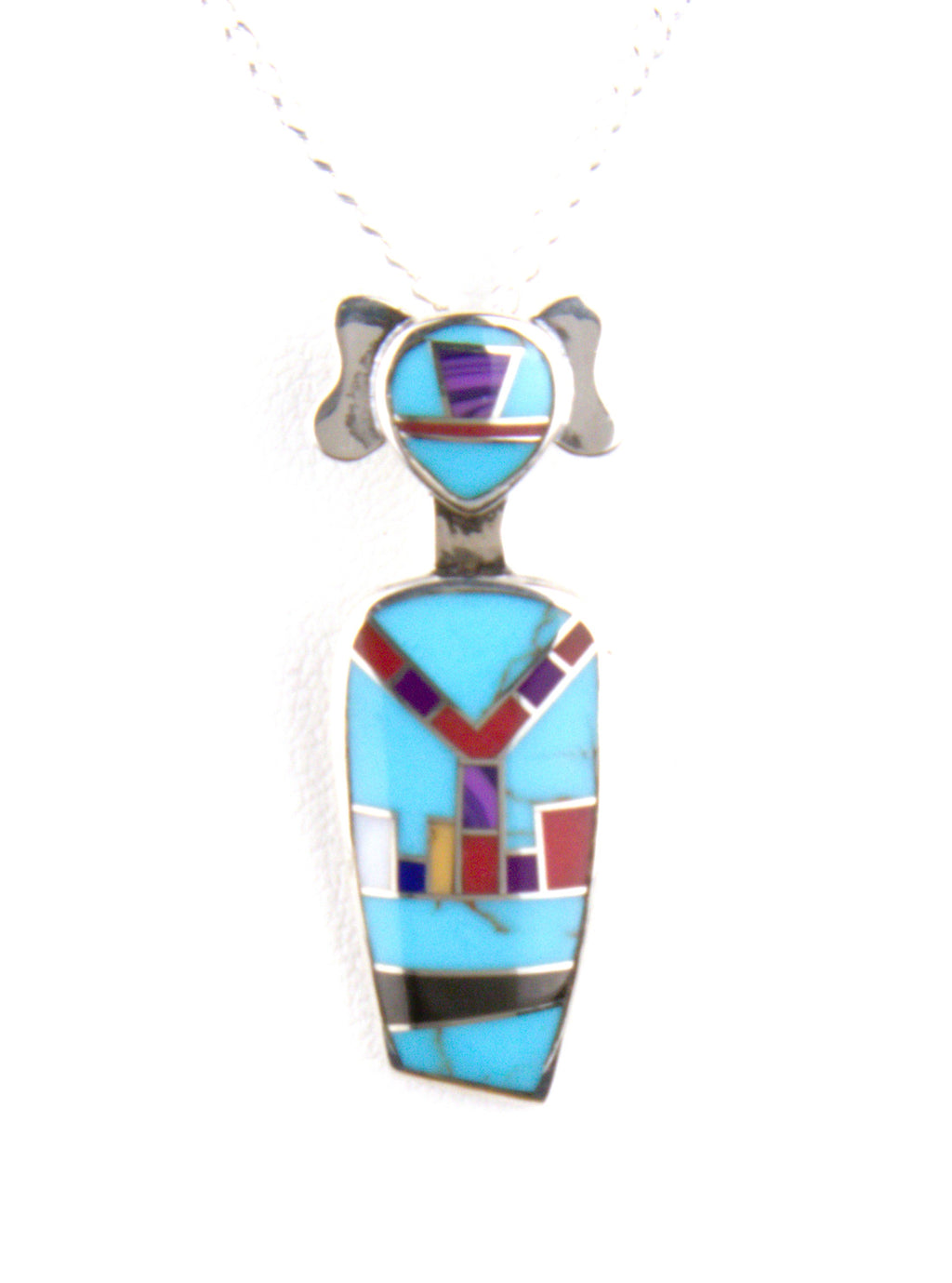 Sterling Silver Turquoise Coral Onyx Kachina Pendant PO20
