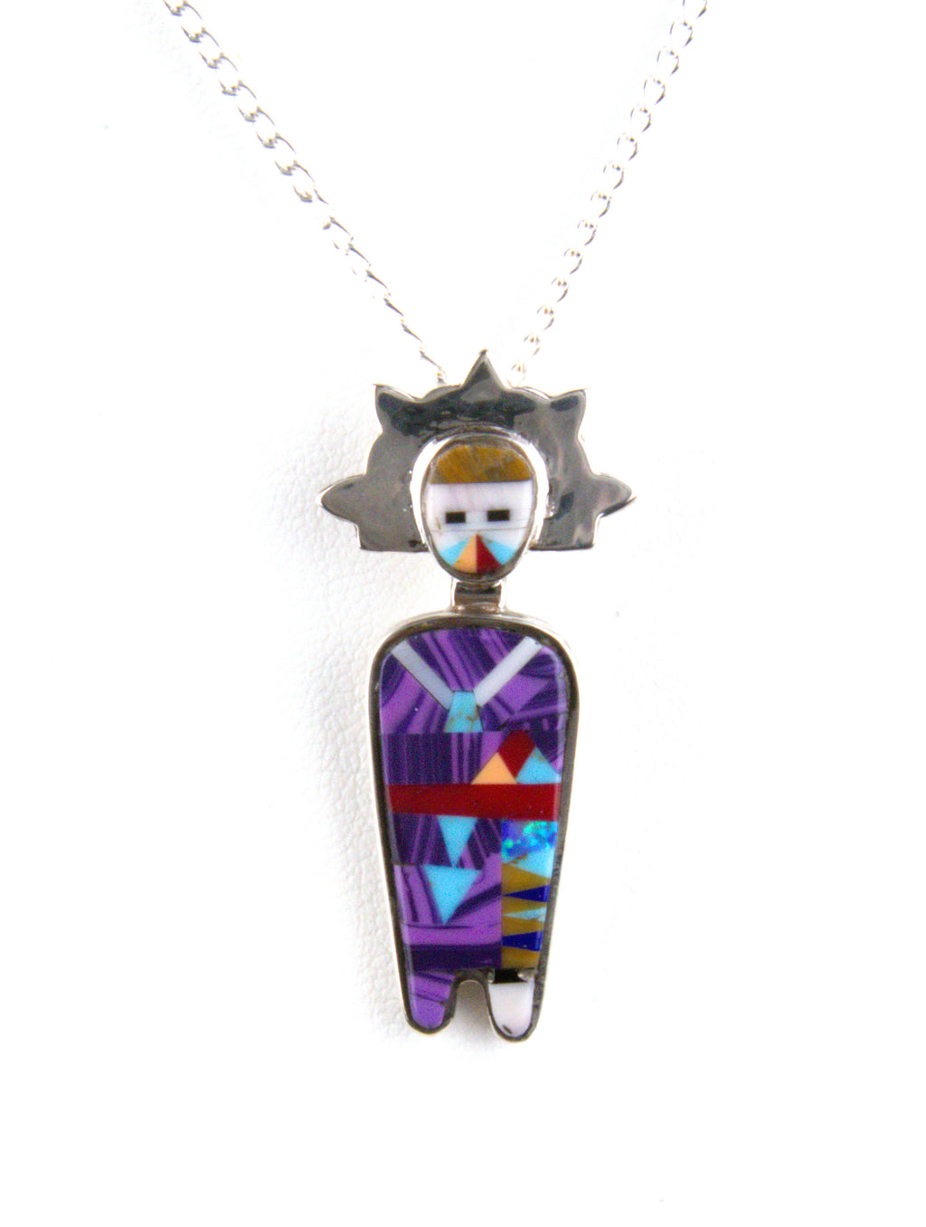 Sterling Silver Turquoise Coral Kachina Pendant PO21
