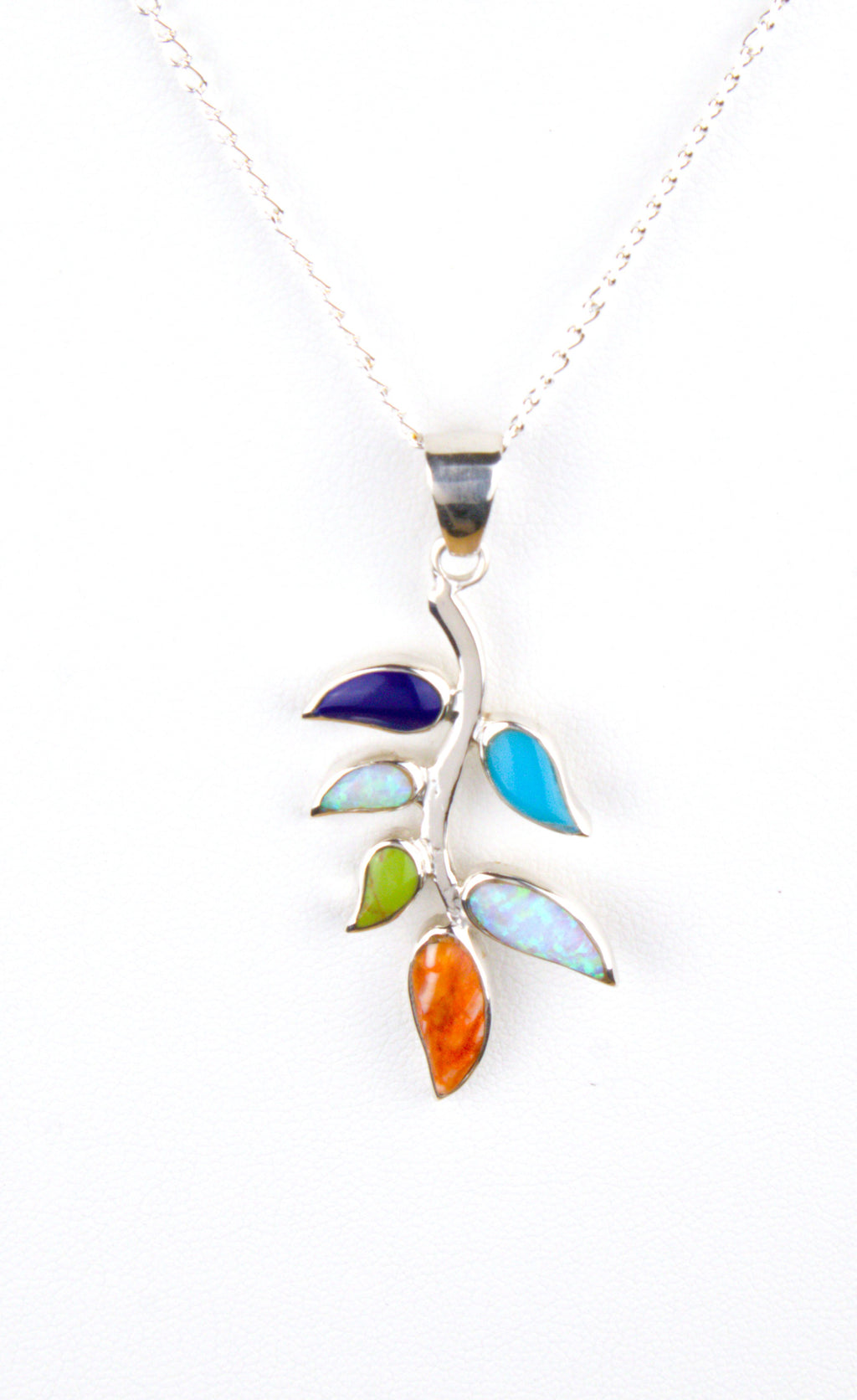 Turquoise Lapis Opal Leaf/Branch Pendant Necklace