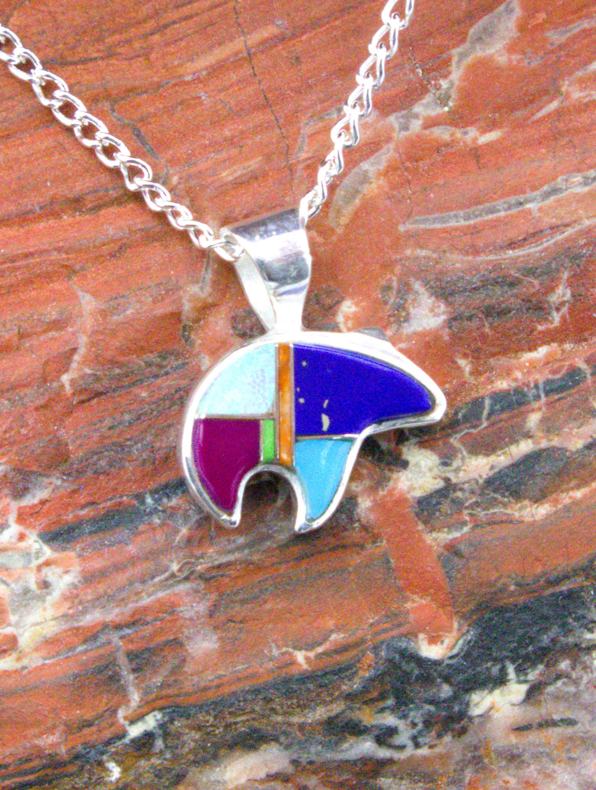 Turquoise Lapis Bear Pendant Necklace