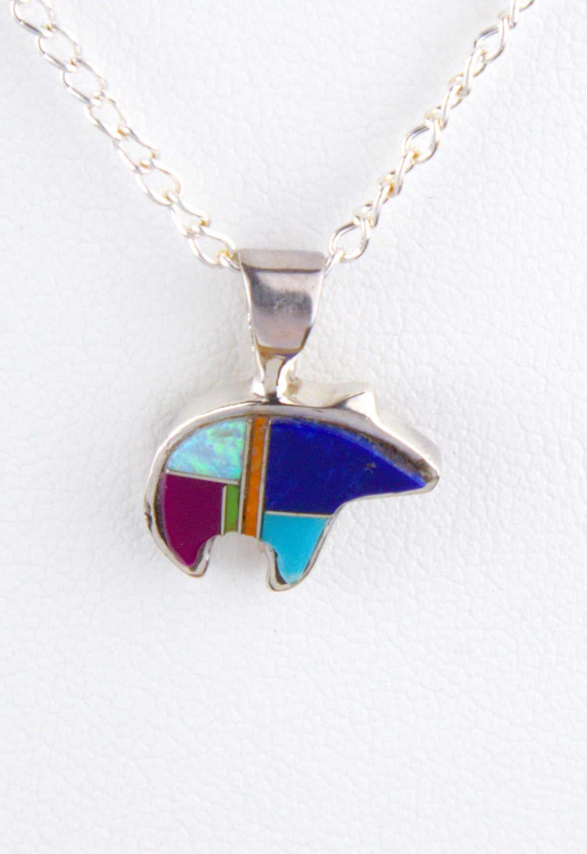Turquoise Lapis Bear Pendant Necklace