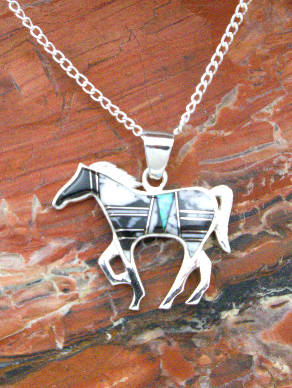 White Buffalo Turquoise Horse Pendant