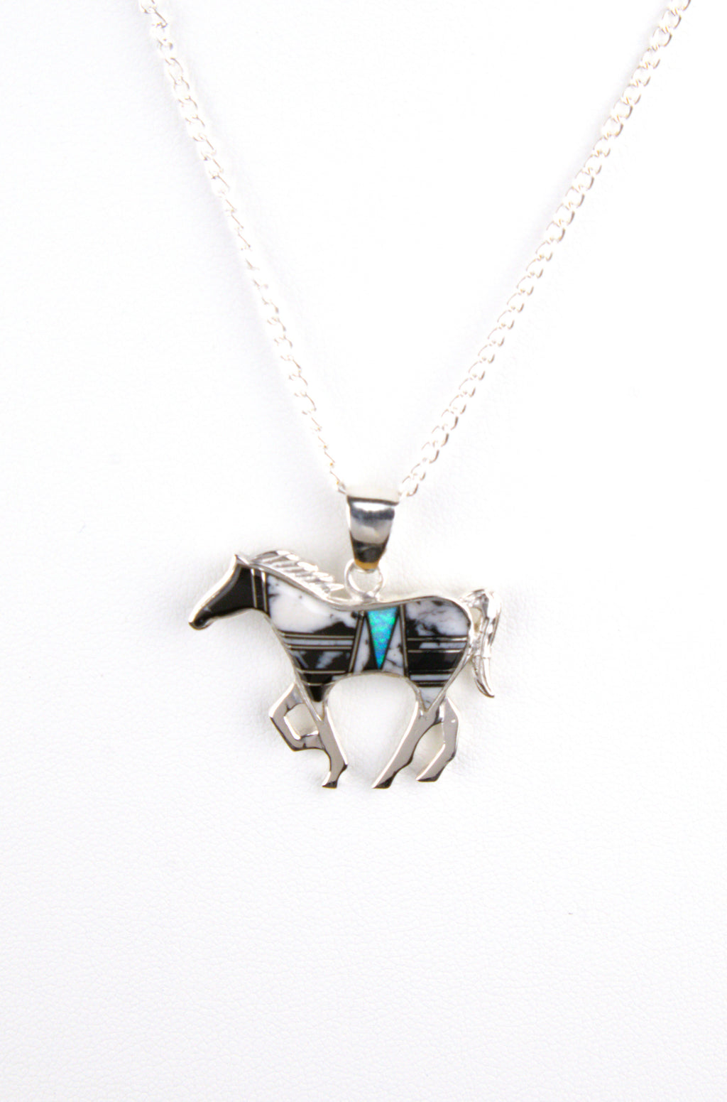 White Buffalo Turquoise Horse Pendant