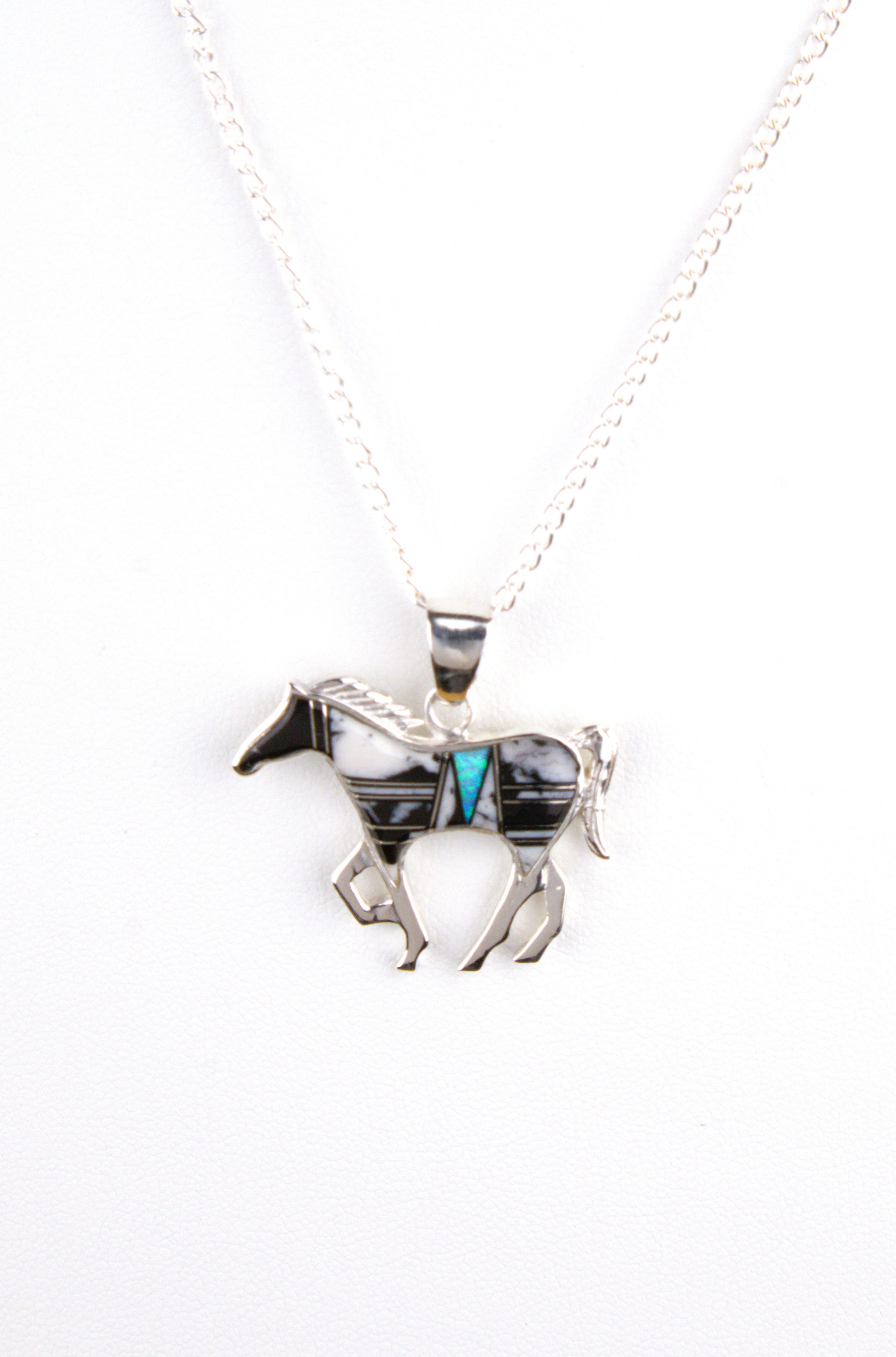 White Buffalo Turquoise Horse Pendant