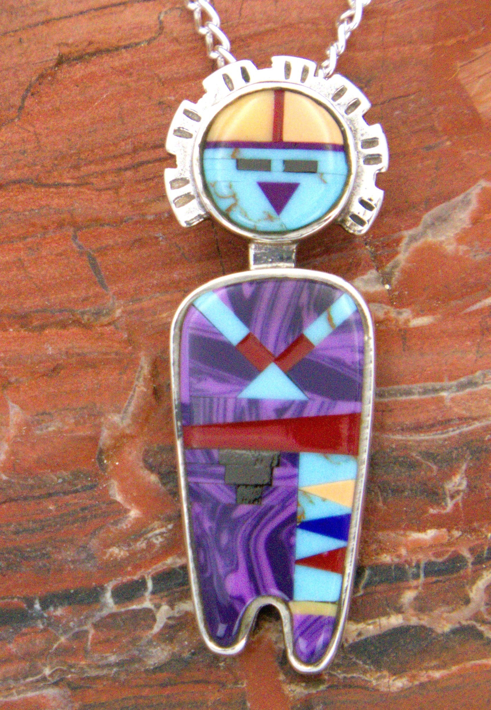 Turquoise Jewelry Sterling Silver Turquoise Sun Maiden Kachina Pendant PO25