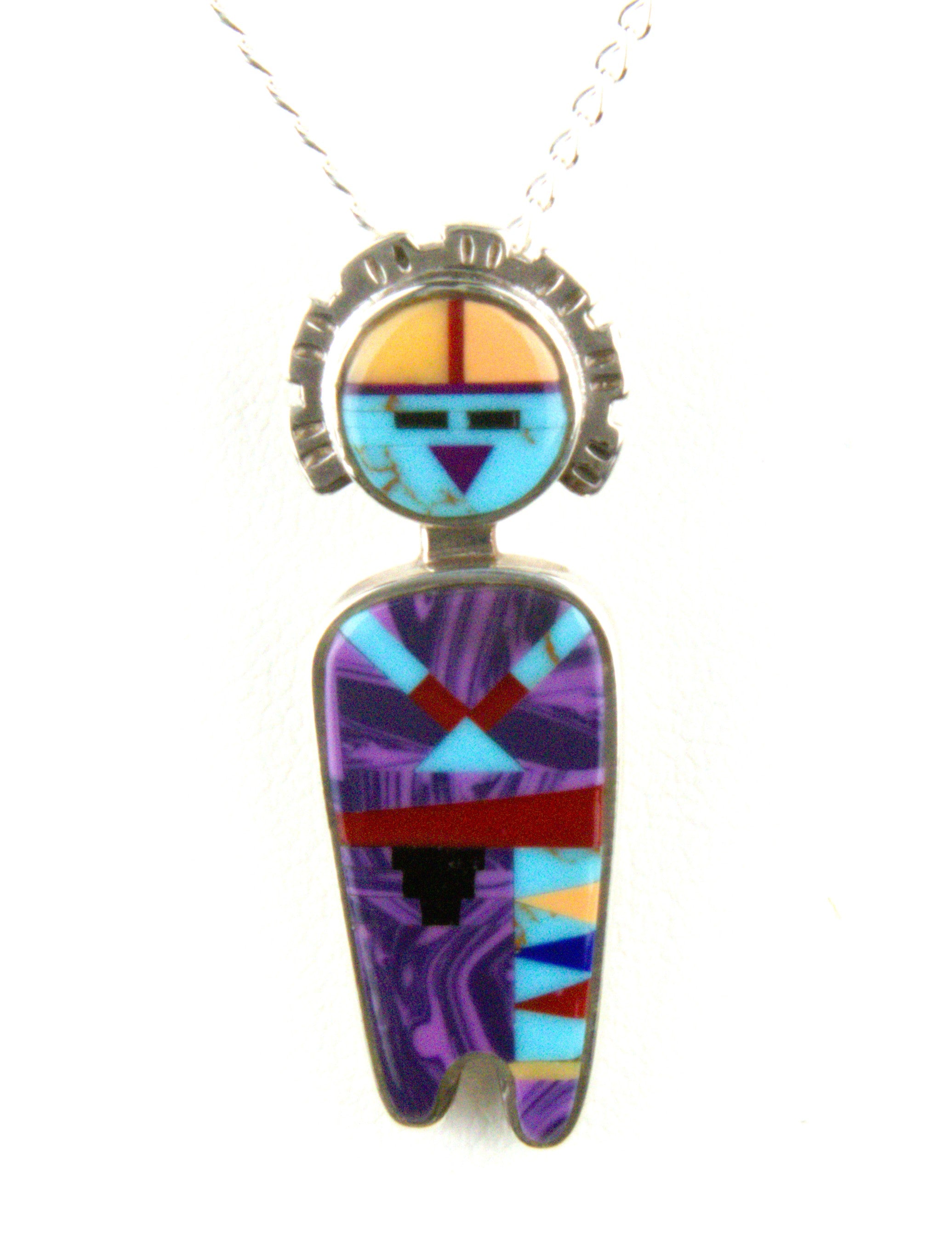 Turquoise Jewelry Sterling Silver Turquoise Sun Maiden Kachina Pendant PO25