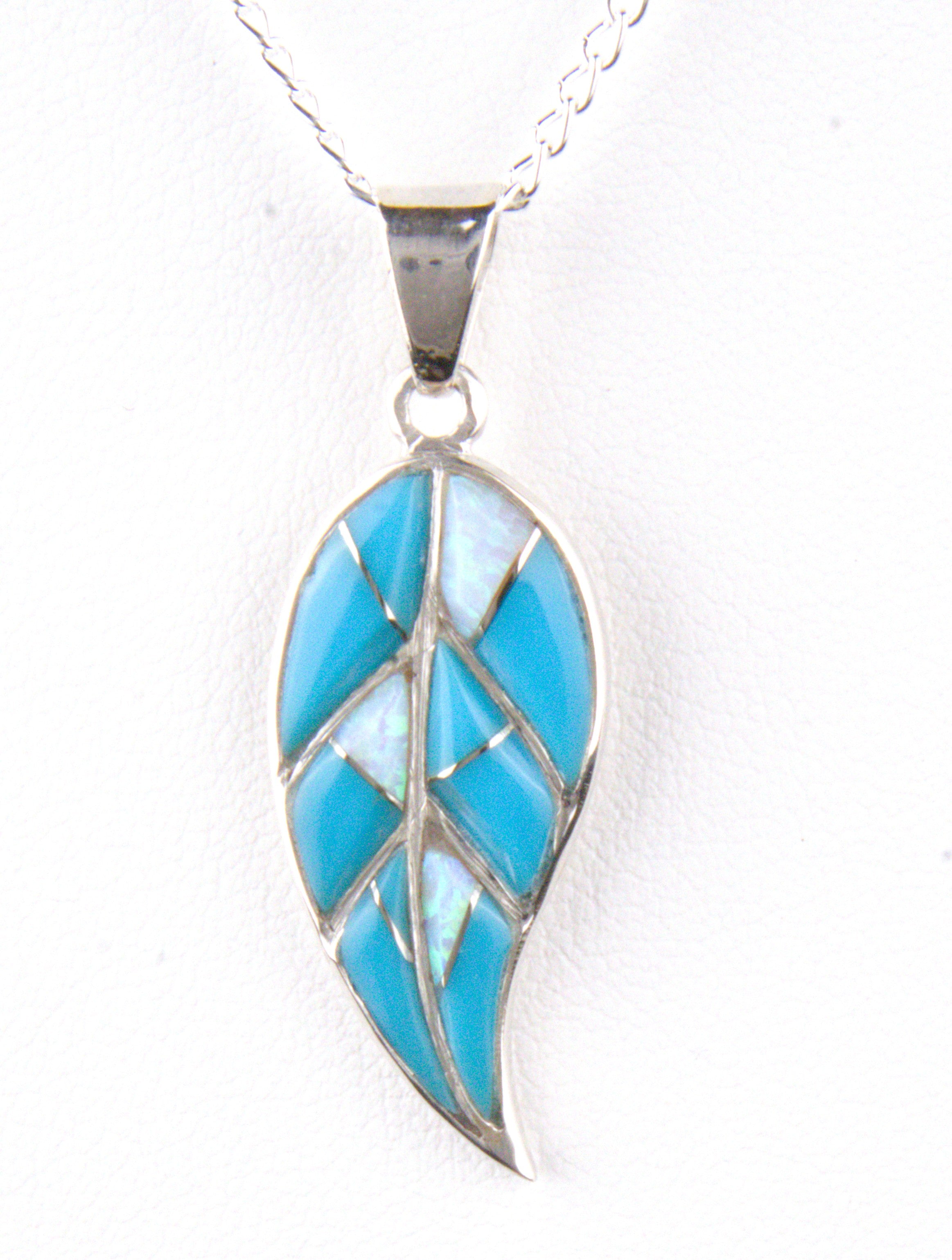 Sterling Silver Turquoise Opal Leaf Pendant PO28