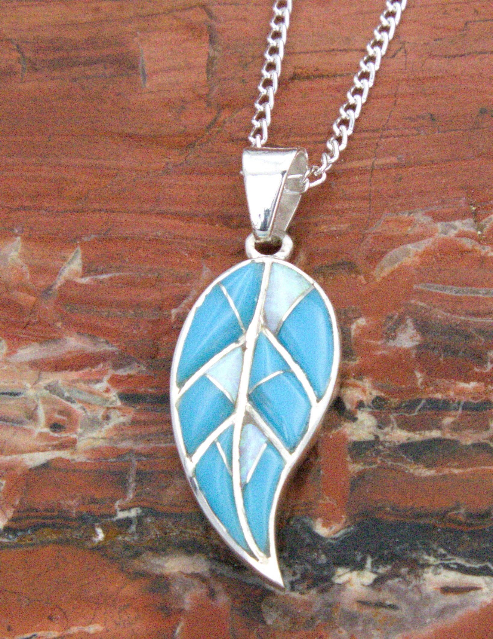 Sterling Silver Turquoise Opal Leaf Pendant PO28