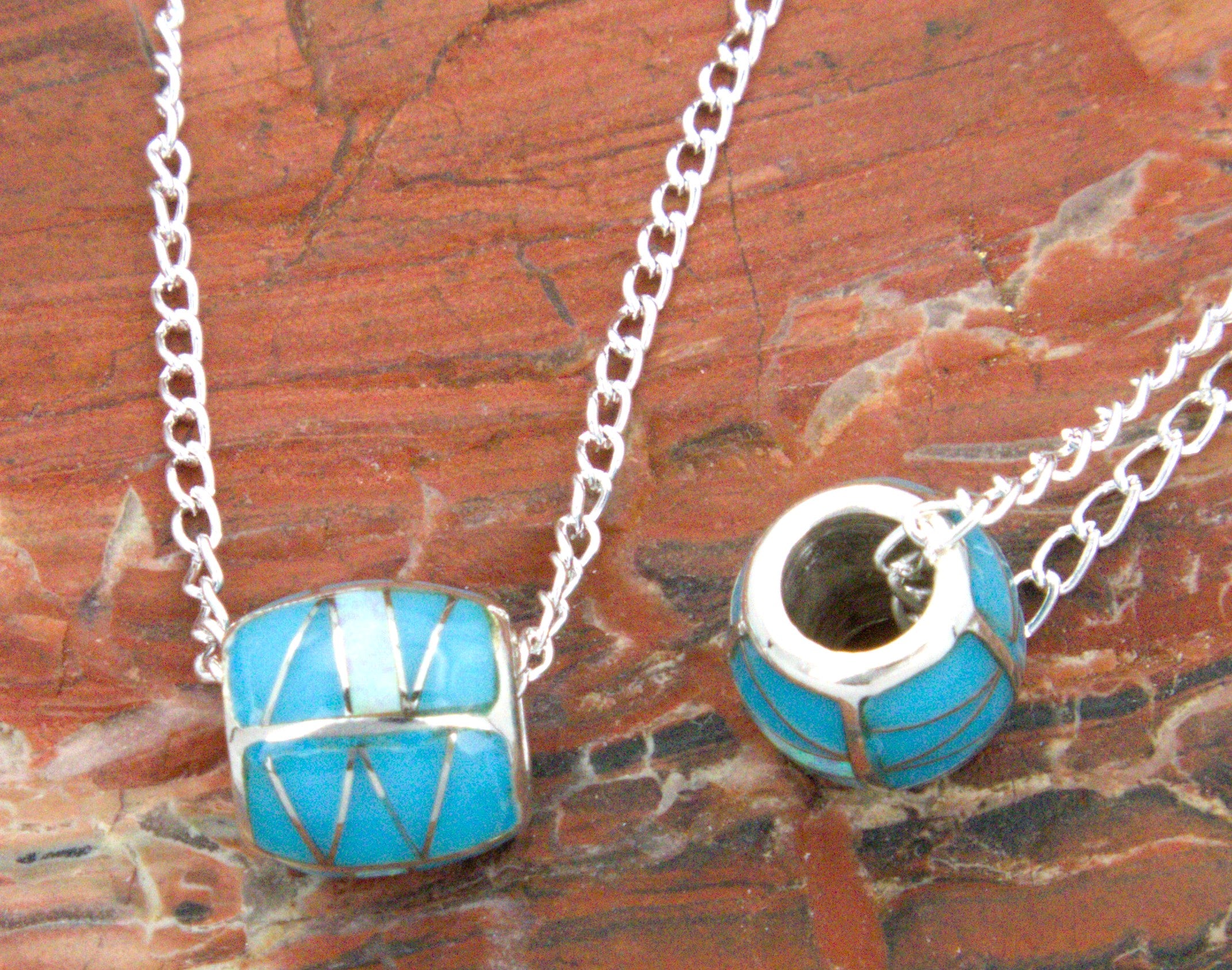 Sterling Silver Turquoise Opal Barrel Pendant PO29
