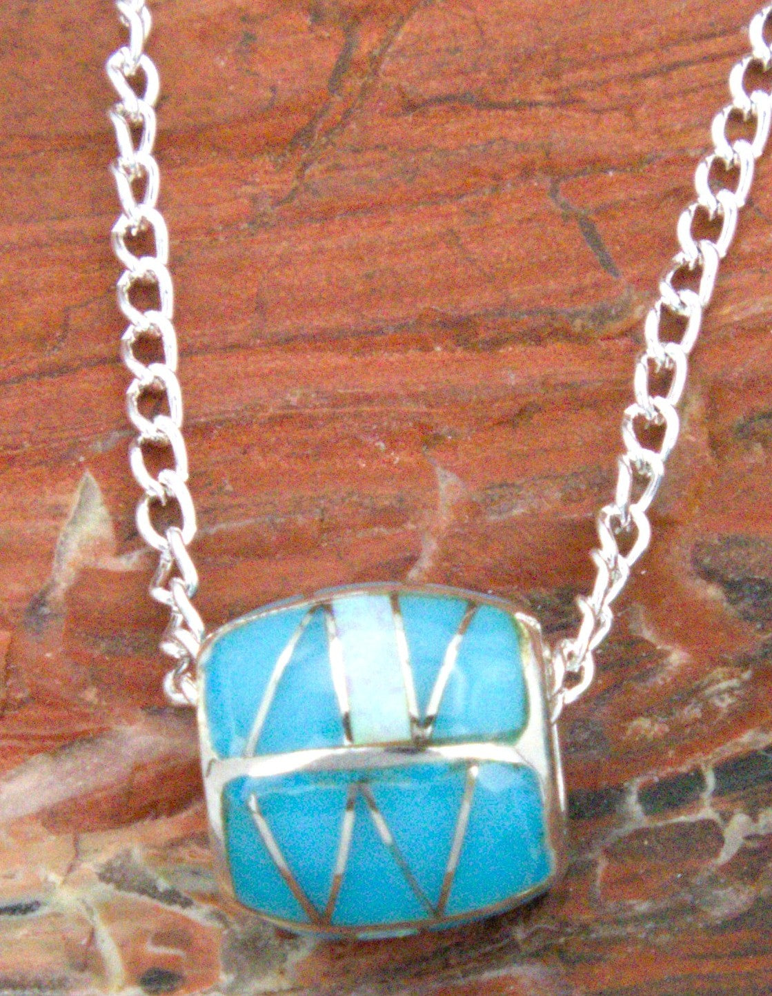 Turquoise Jewelry Sterling Silver Turquoise Opal Barrel Pendant PO29