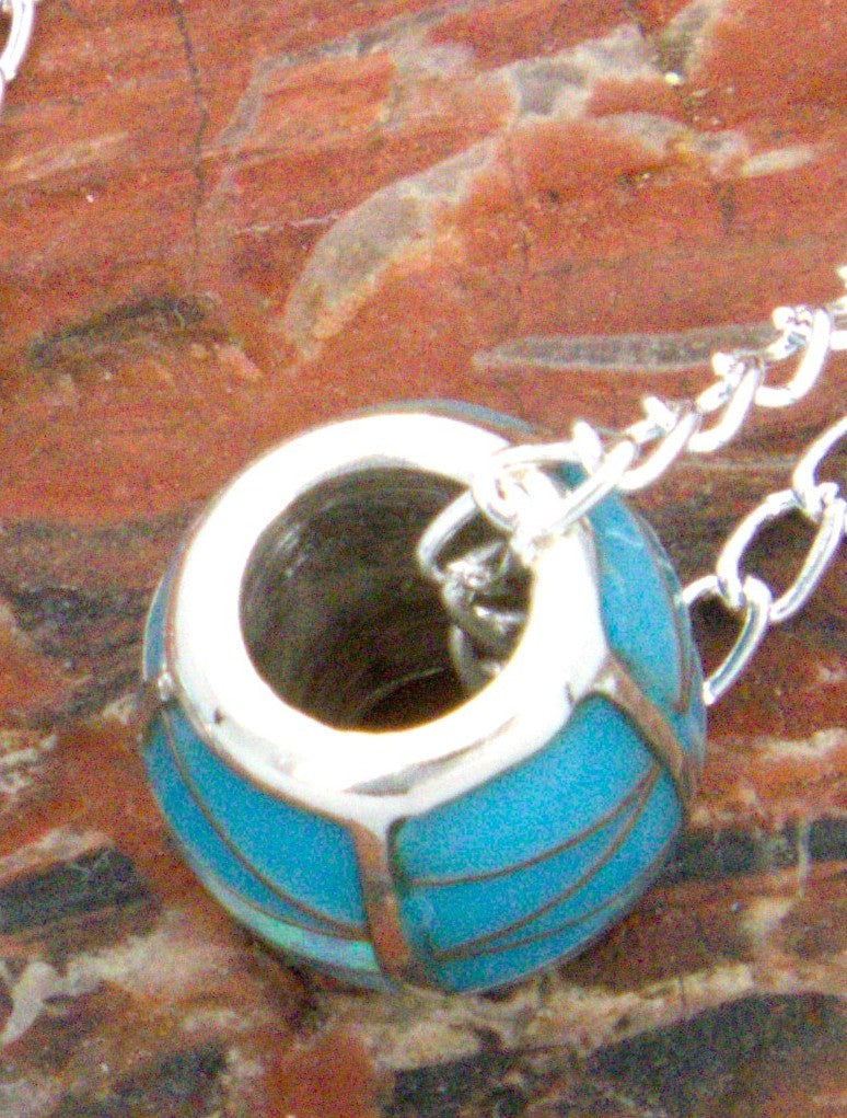 Sterling Silver Turquoise Opal Barrel Pendant PO29