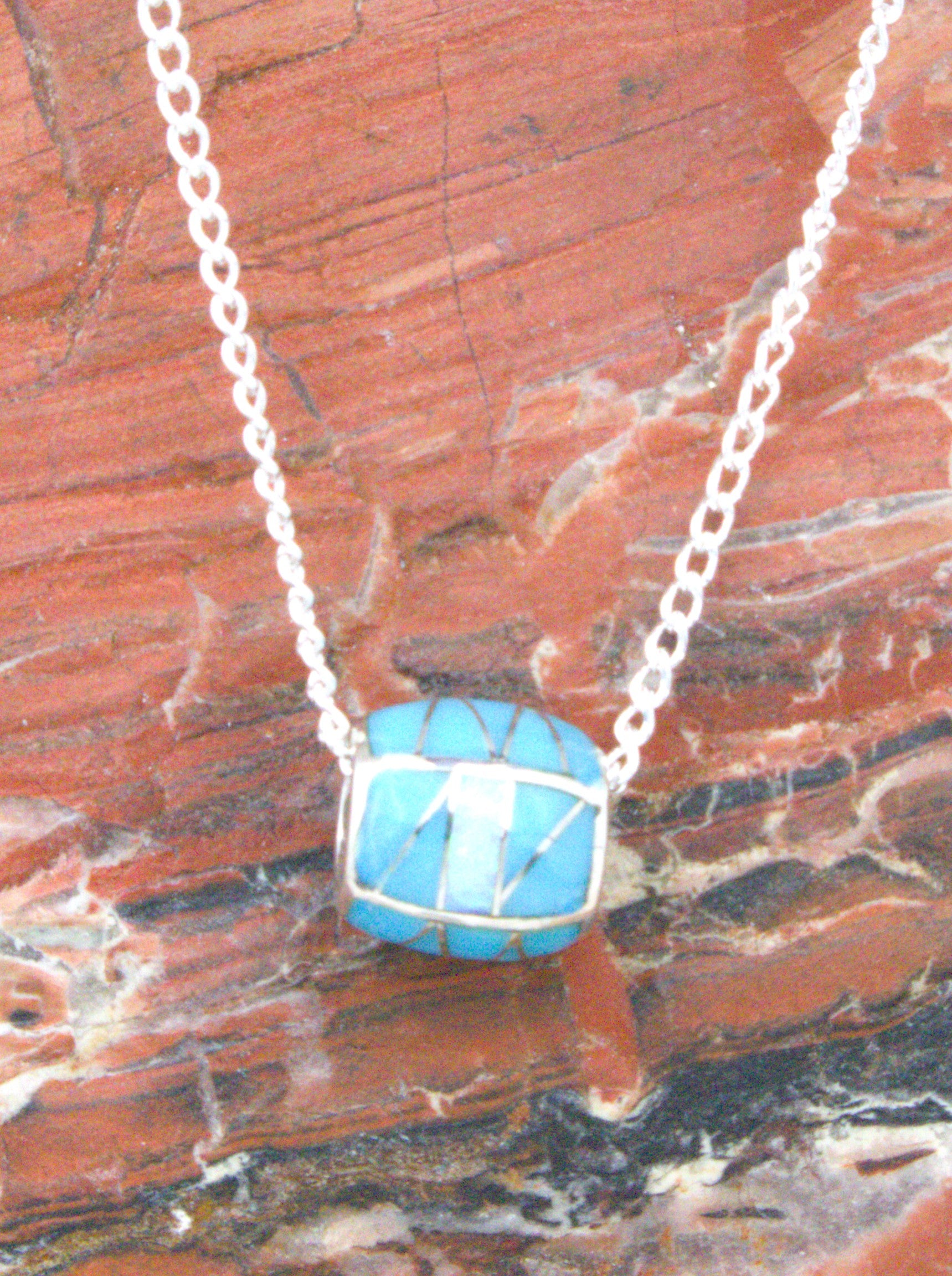 Sterling Silver Turquoise Opal Barrel Pendant PO29