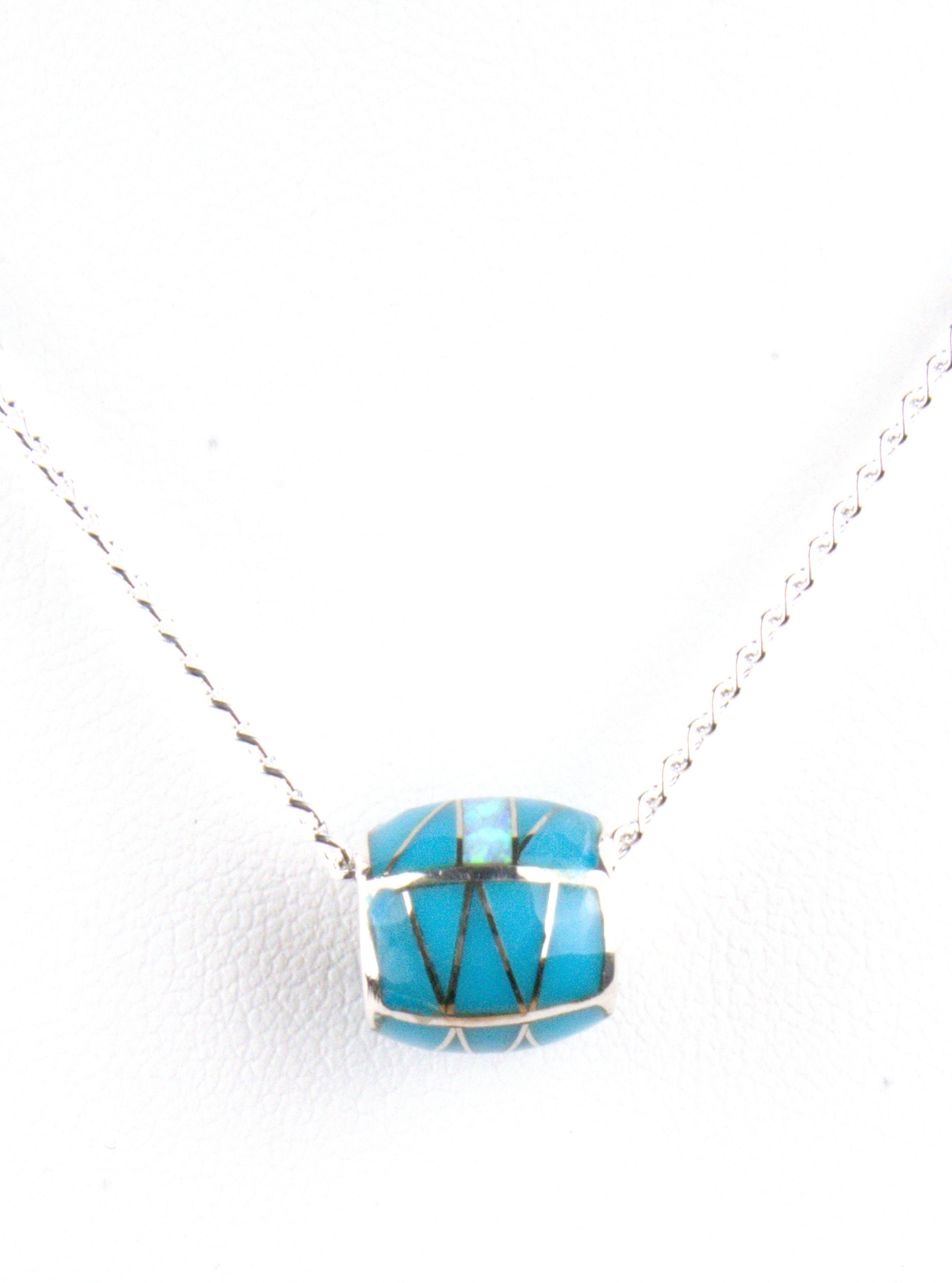 Sterling Silver Turquoise Opal Barrel Pendant PO29