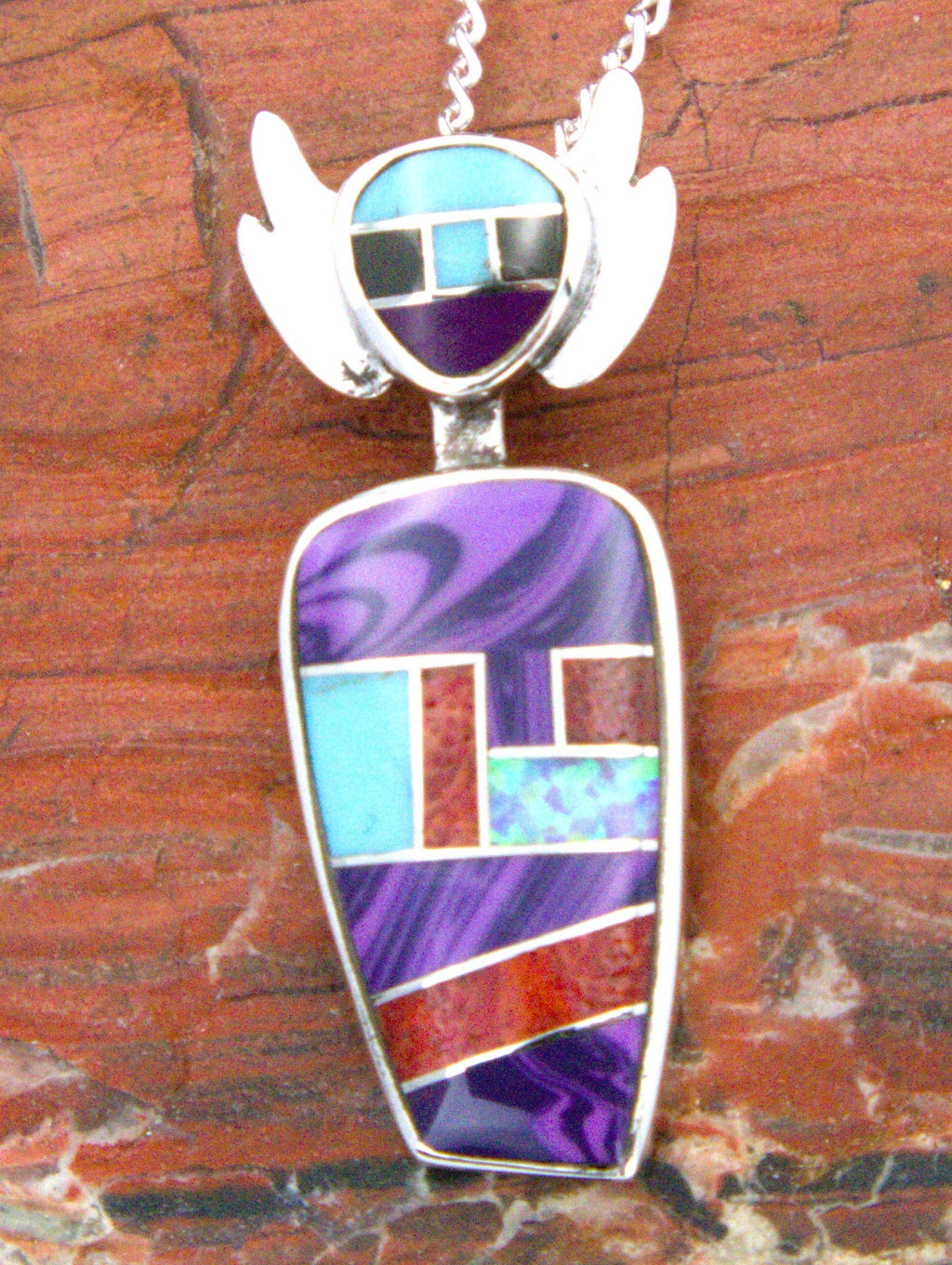 Turquoise Coral Sugalite Kachina Pendant and Earrings Turquoise Jewelry Set  EO14PO30