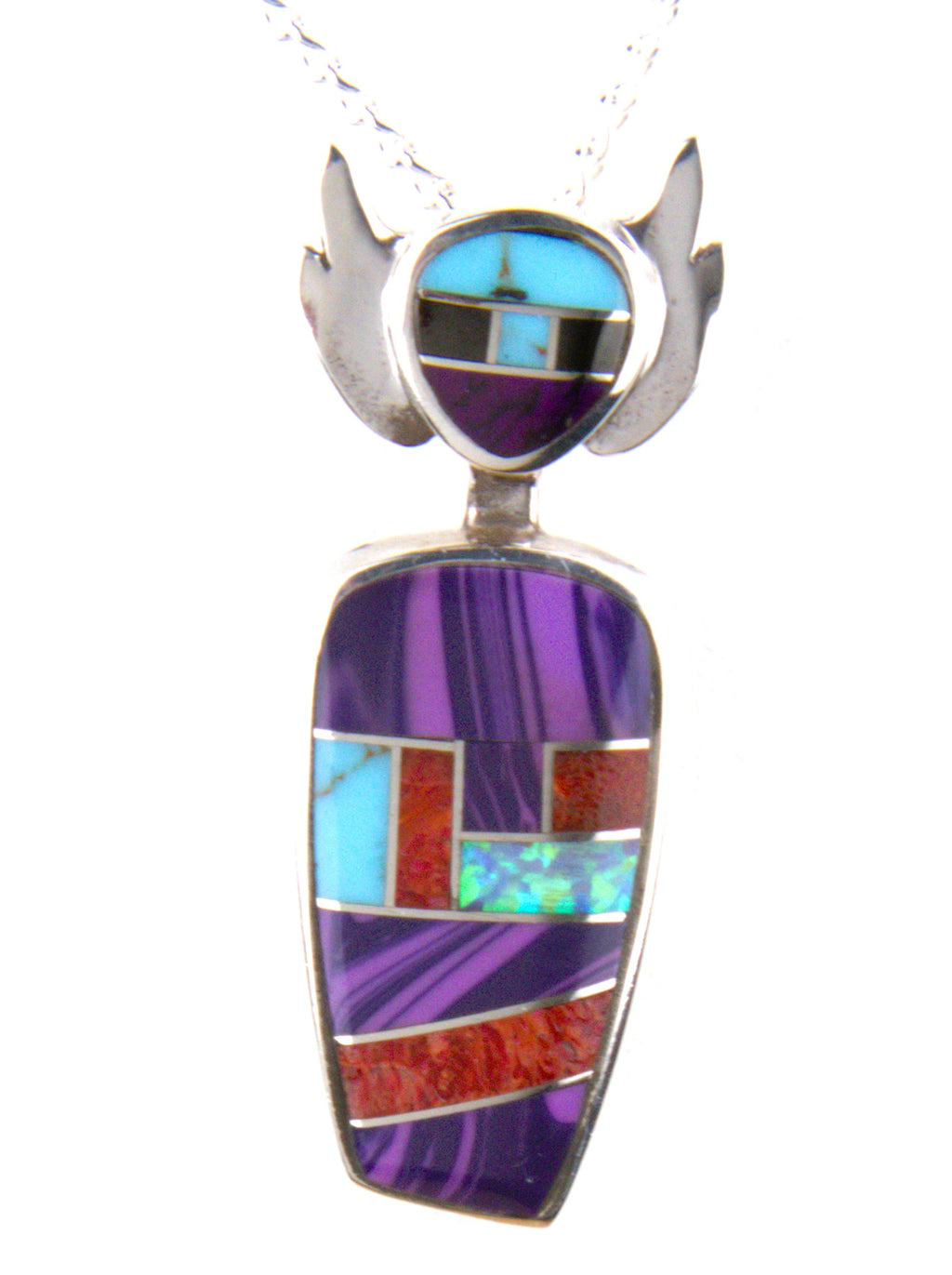 Sterling Silver Turquoise Coral Kachina Pendant PO30