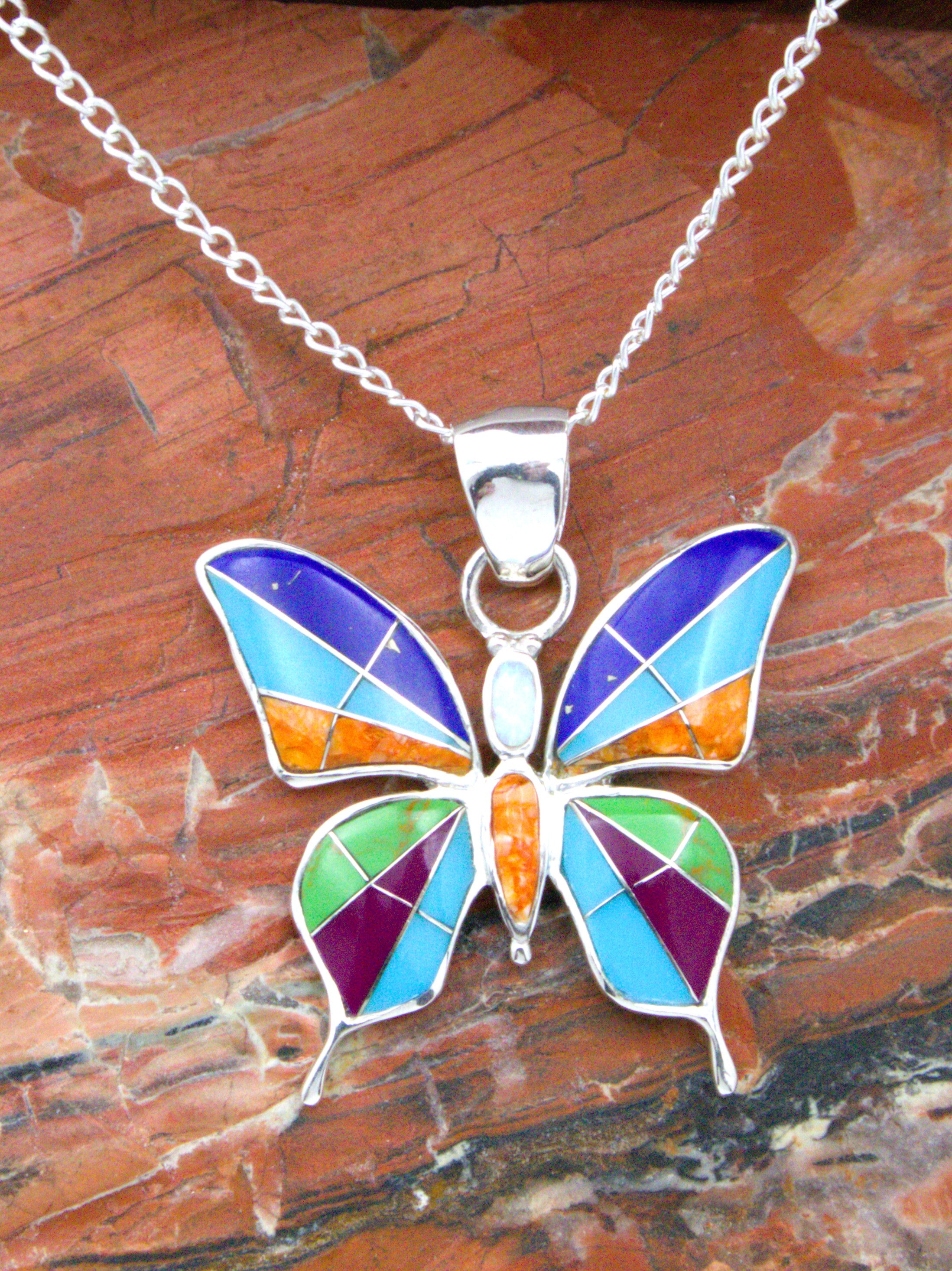 Large Turquoise Lapis Butterfly Pendant