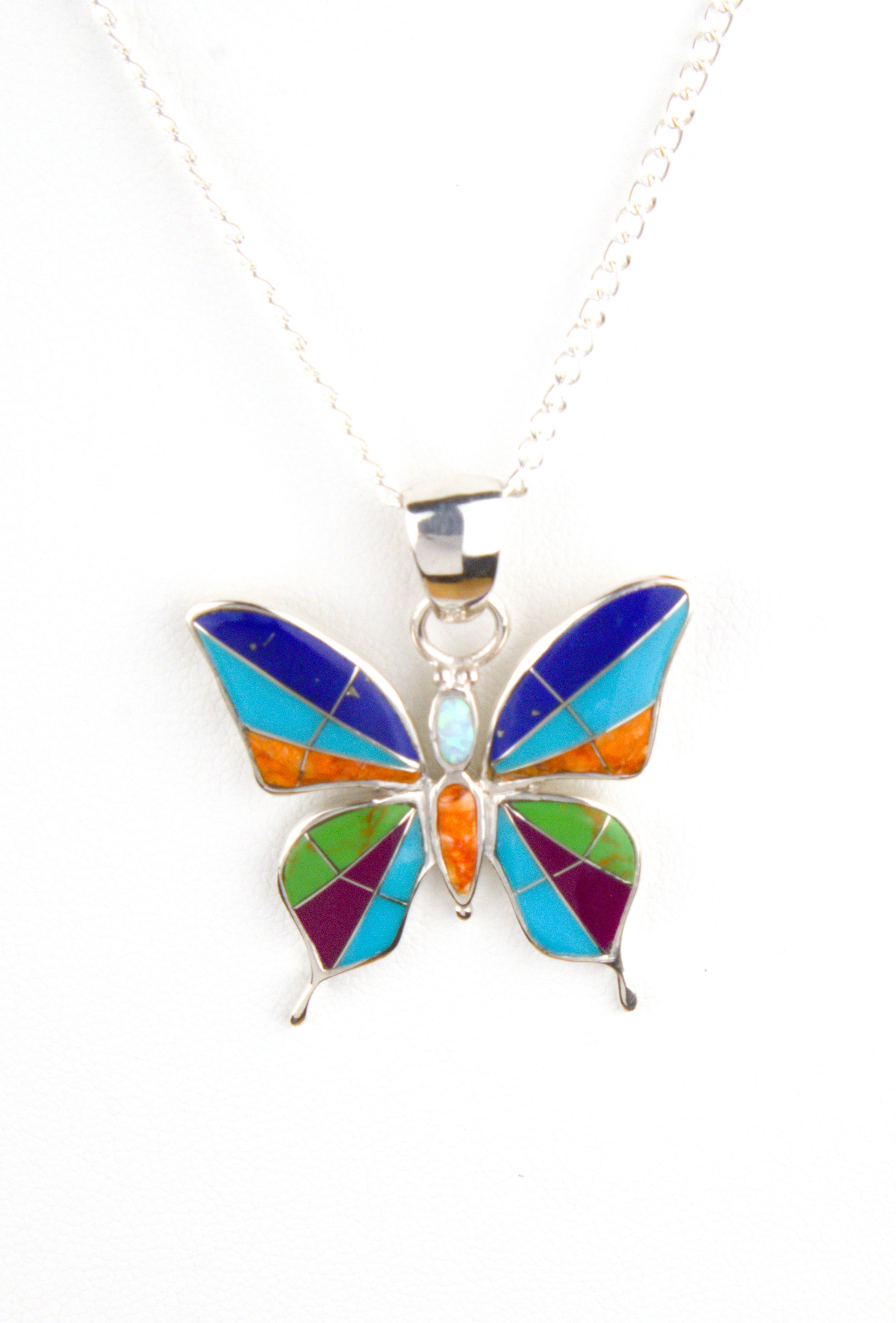 Large Turquoise Lapis Butterfly Pendant