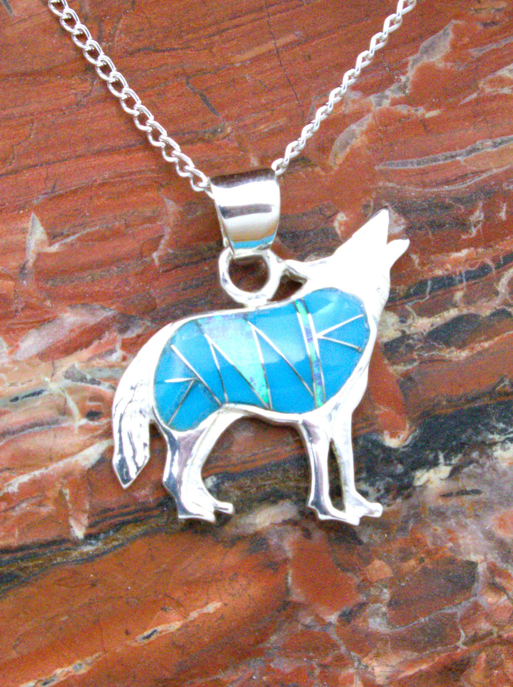 Turquoise Opal Coyote Pendant Necklace