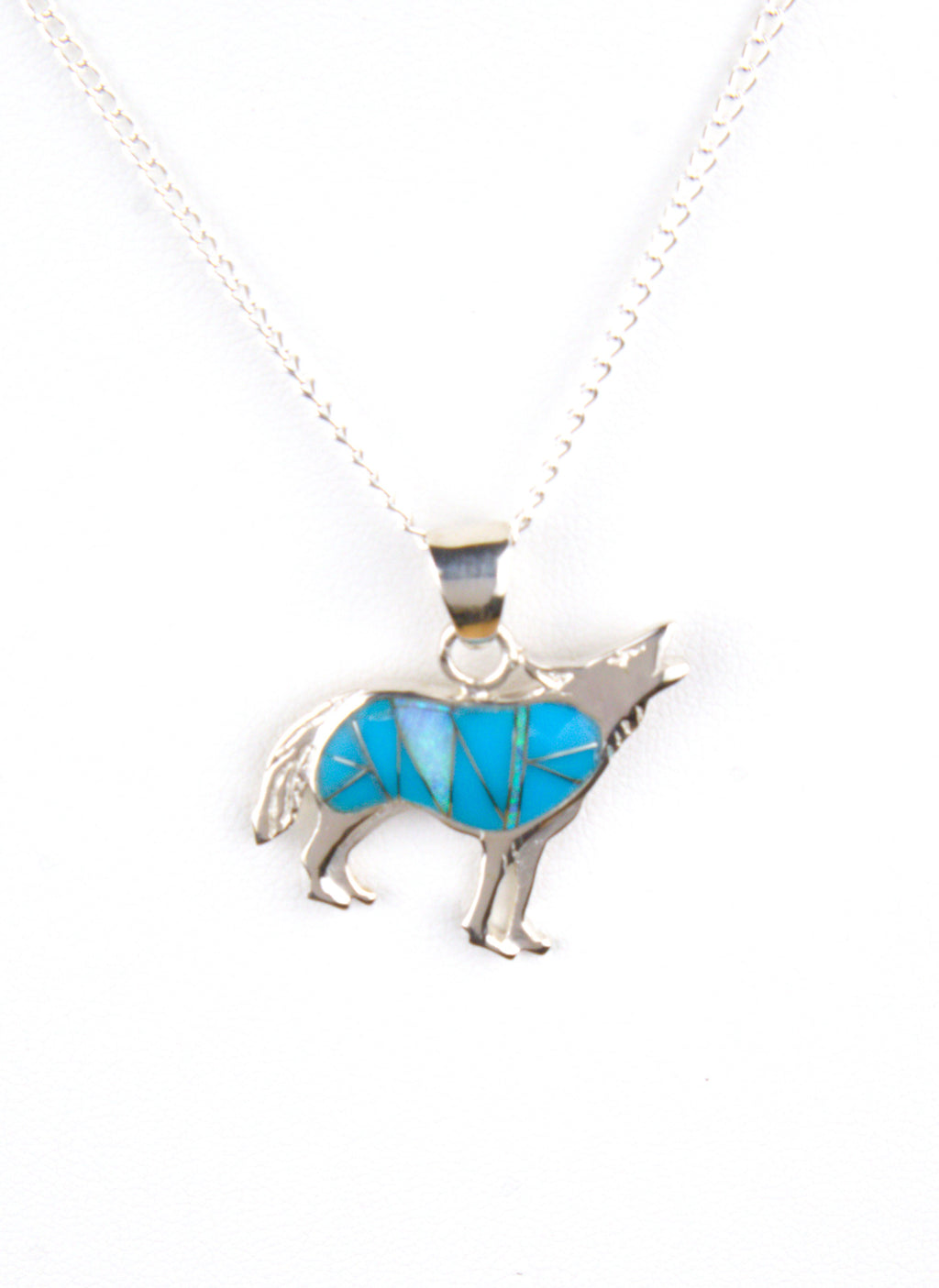 Turquoise Opal Coyote Pendant Necklace