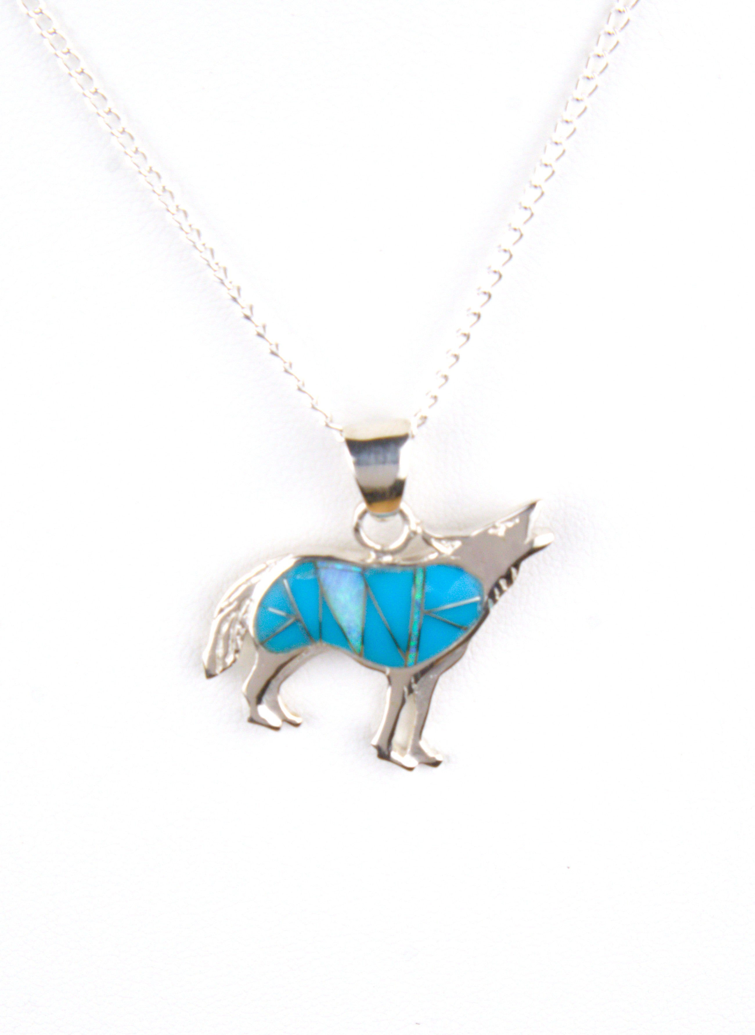 Turquoise Opal Coyote Pendant Necklace