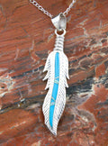 Sterling Silver Turquoise Feather Pendant PO34